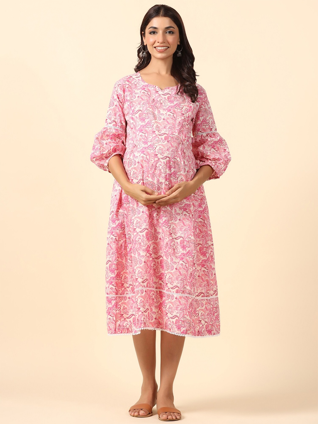 Ikk Kudi by Seerat Floral Print Bell Sleeve A-Line Midi Maternity & Nursing Dress, Pink
Ikk Kudi by Seerat Floral Print Bell Sleeve A-Line Midi Maternity & Nursing Dress, Pink