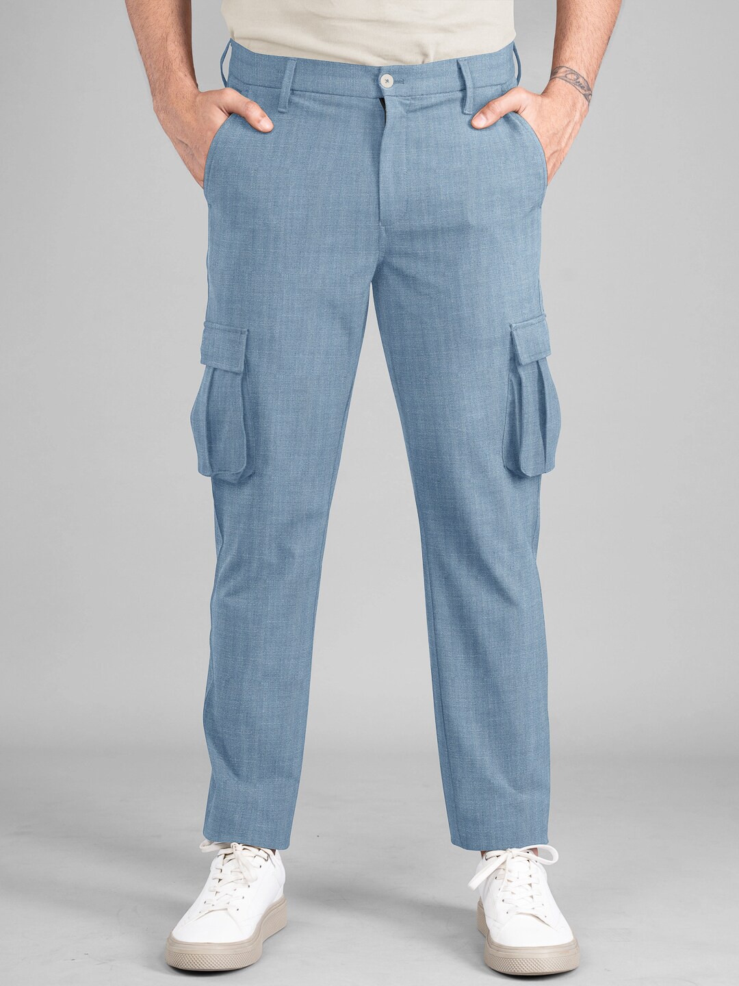 The Pant Project Men Mid-Rise Textured Tailored Slim Fit Wrinkle Free Cargo Trousers, Blue
The Pant Project Men Mid-Rise Textured Tailored Slim Fit Wrinkle Free Cargo Trousers, Blue