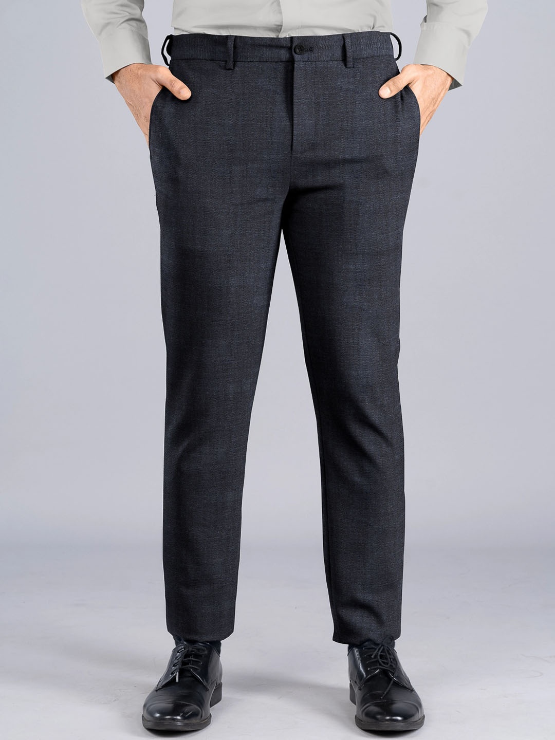 The Pant Project Men Mid-Rise Tailored Slim Fit Textured Wrinkle Free Formal Trousers, Navy blue
The Pant Project Men Mid-Rise Tailored Slim Fit Textured Wrinkle Free Formal Trousers, Navy blue