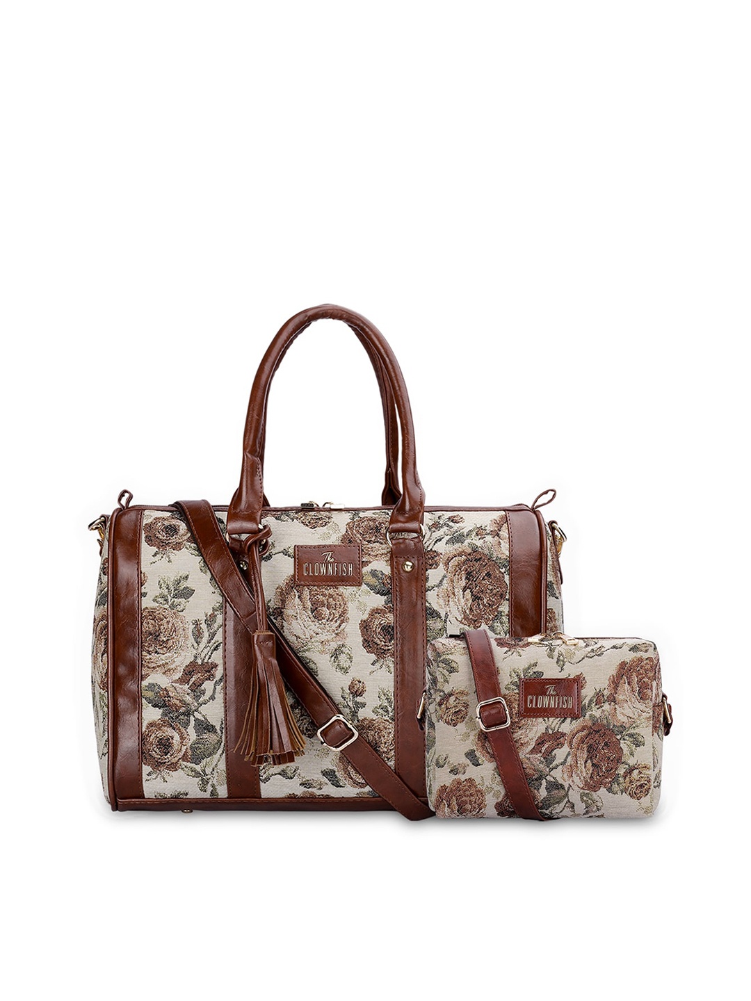 THE CLOWNFISH Pack Of 2 Floral Printed Structured Handheld Bag With Tasselled, Coffee brown
THE CLOWNFISH Pack Of 2 Floral Printed Structured Handheld Bag With Tasselled, Coffee brown