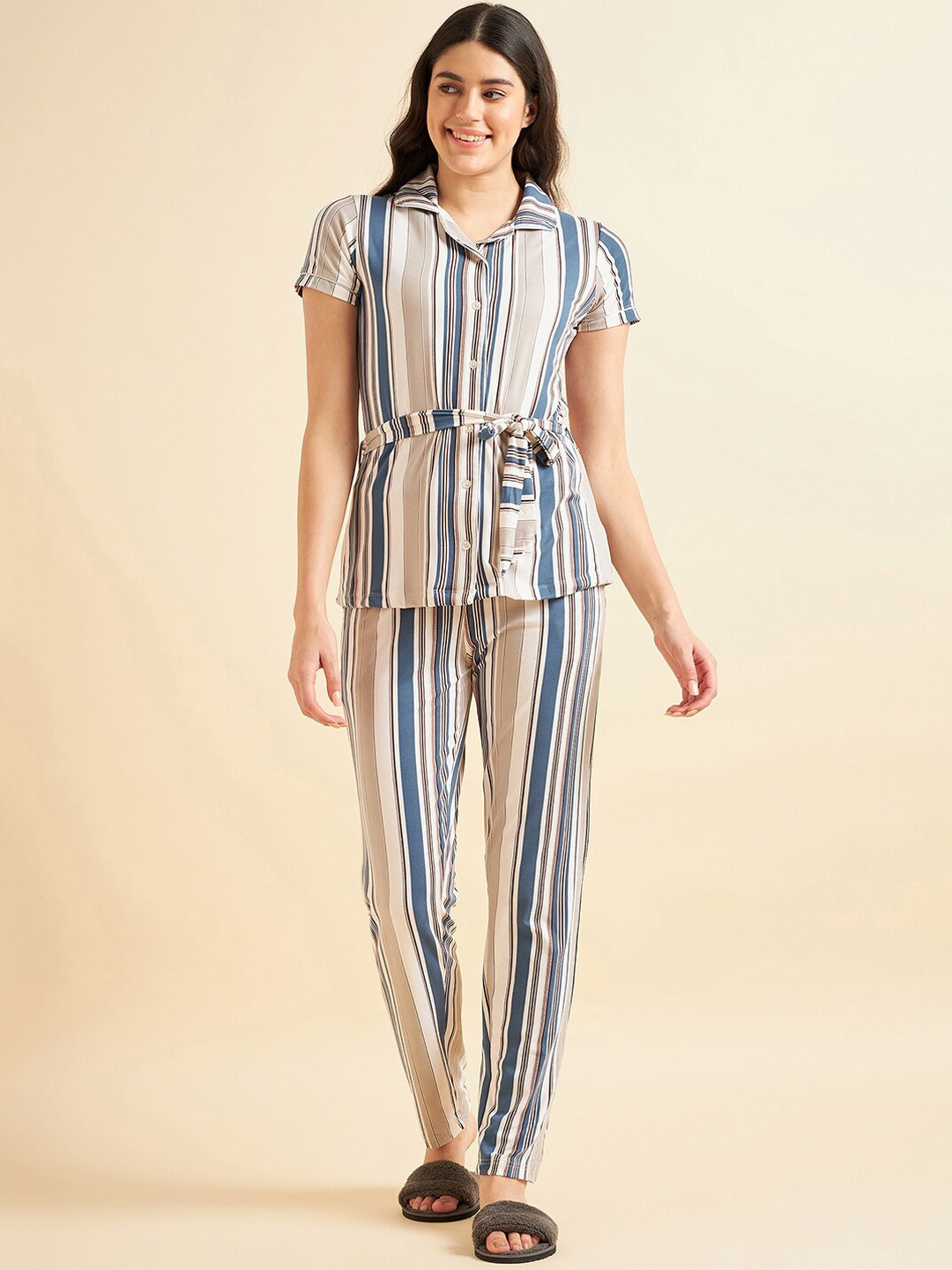 Sweet Dreams Beige & Blue Striped Night Suit
Sweet Dreams Beige & Blue Striped Night Suit