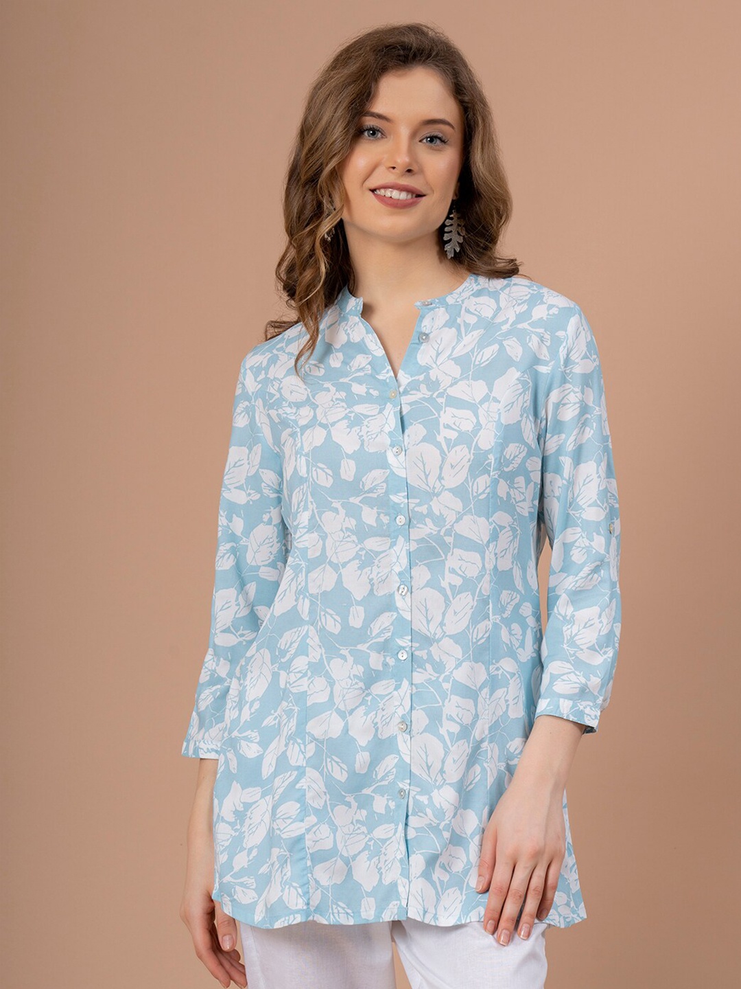 Mode by Red Tape Sky Blue Floral Printed Regular Top