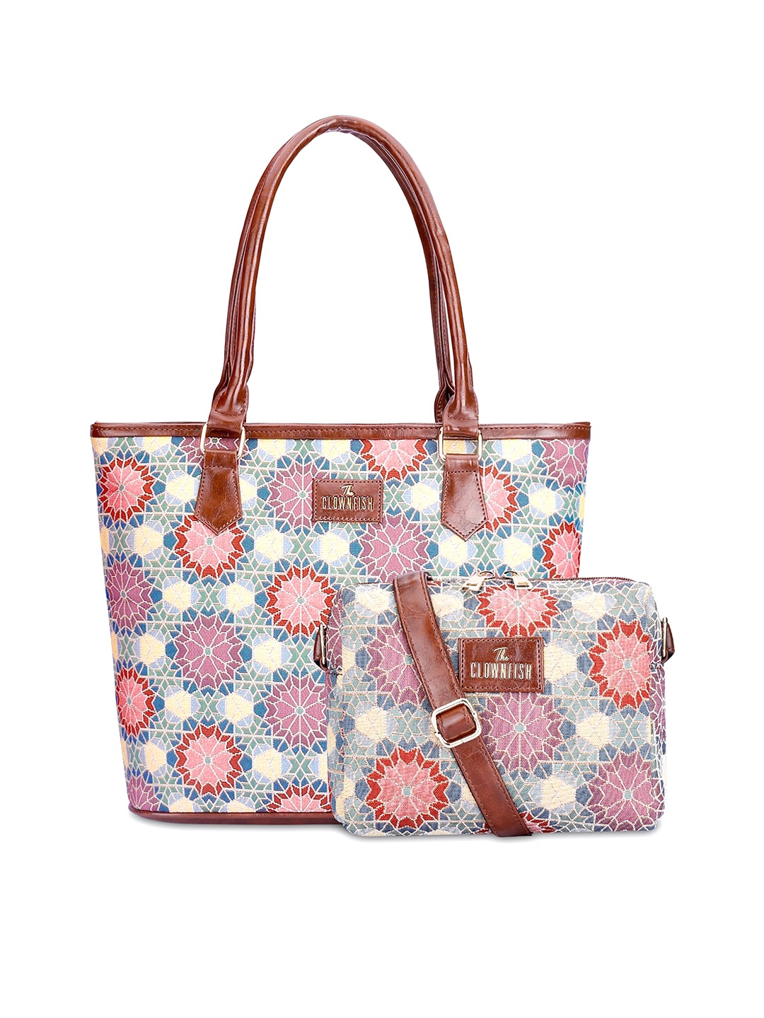 THE CLOWNFISH Adelina & Justina Floral Embroidered Leather Sling Bag & Handbag, Brown
THE CLOWNFISH Adelina & Justina Floral Embroidered Leather Sling Bag & Handbag, Brown