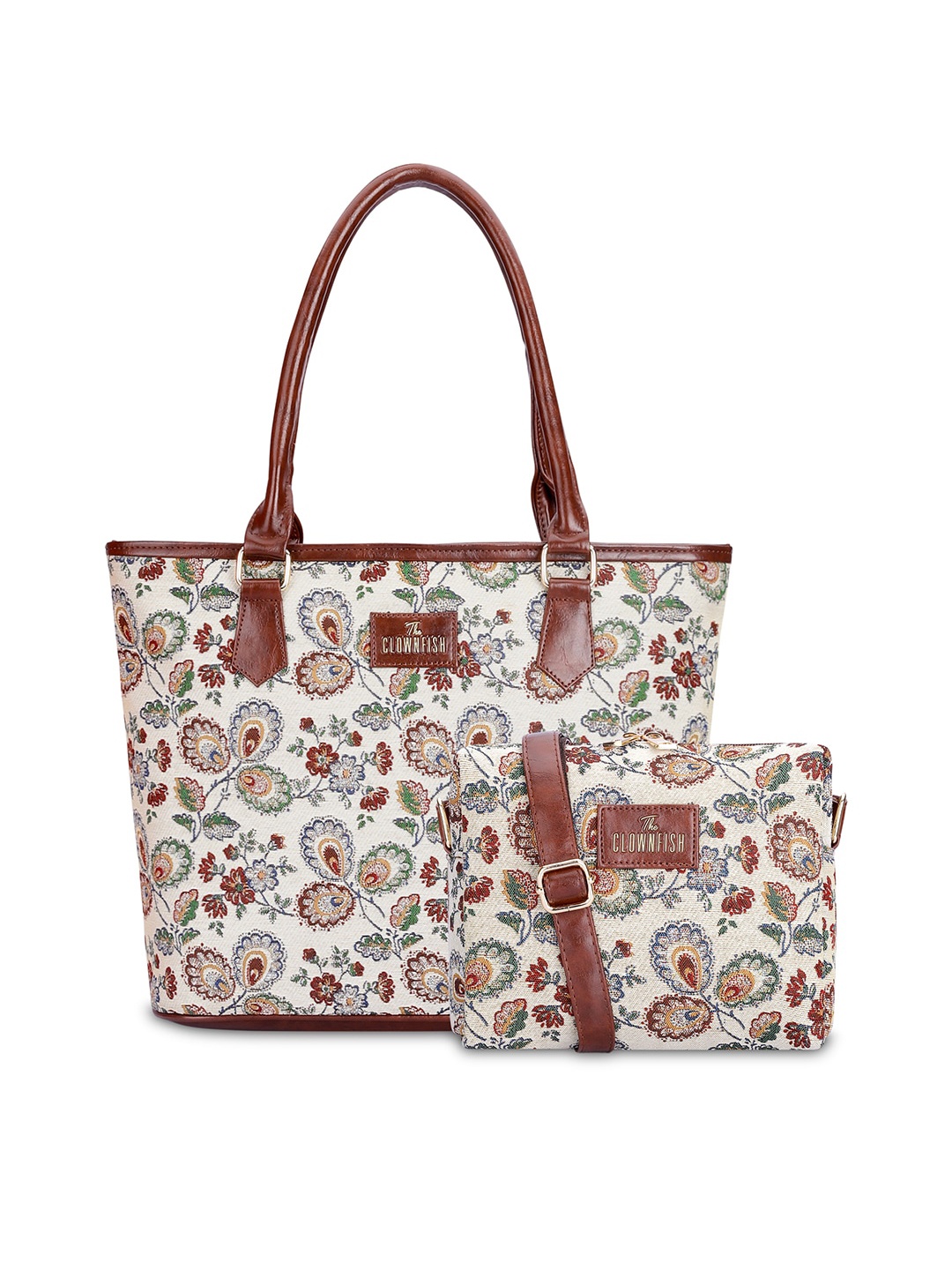 THE CLOWNFISH Adelina & Justina Floral Printed Shopper Leather Shoulder Bag With Sling Bag, Coffee brown
THE CLOWNFISH Adelina & Justina Floral Printed Shopper Leather Shoulder Bag With Sling Bag, Coffee brown