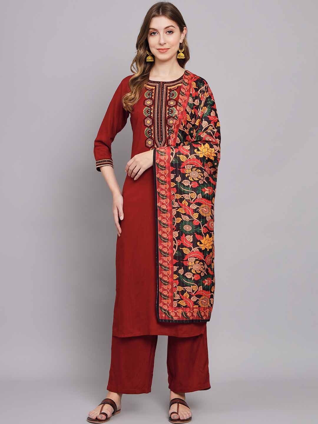 KALINI Ethnic Motifs Embroidered Mirror Work Kurta with Palazzos & Dupatta, Maroon
KALINI Ethnic Motifs Embroidered Mirror Work Kurta with Palazzos & Dupatta, Maroon