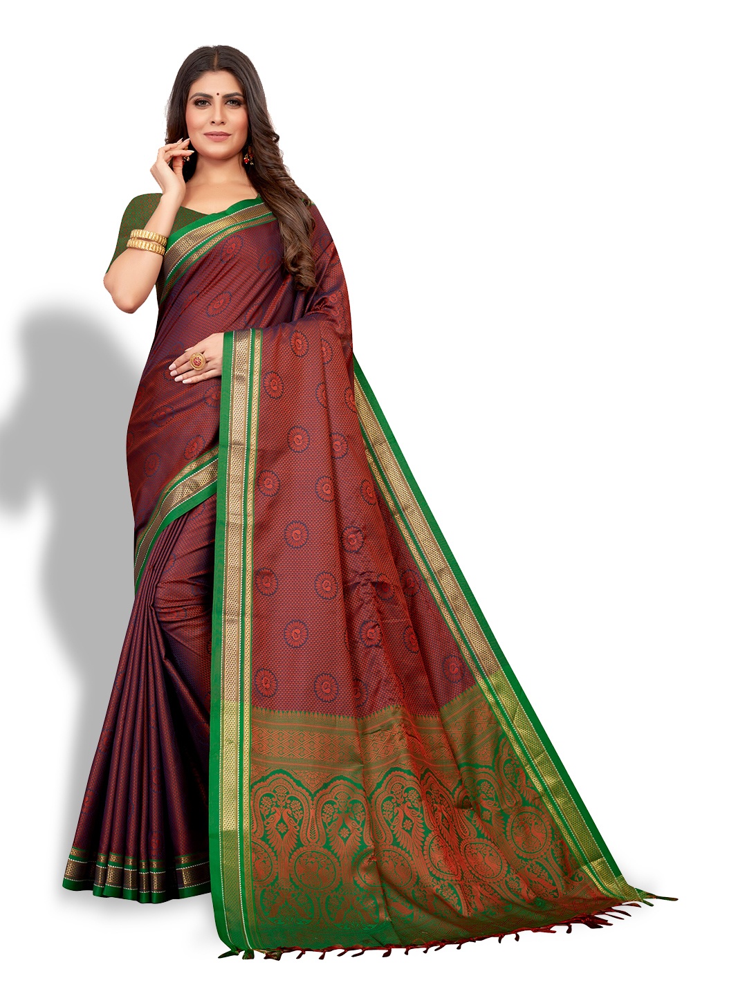 VENISA Woven Design Zari Saree, Maroon