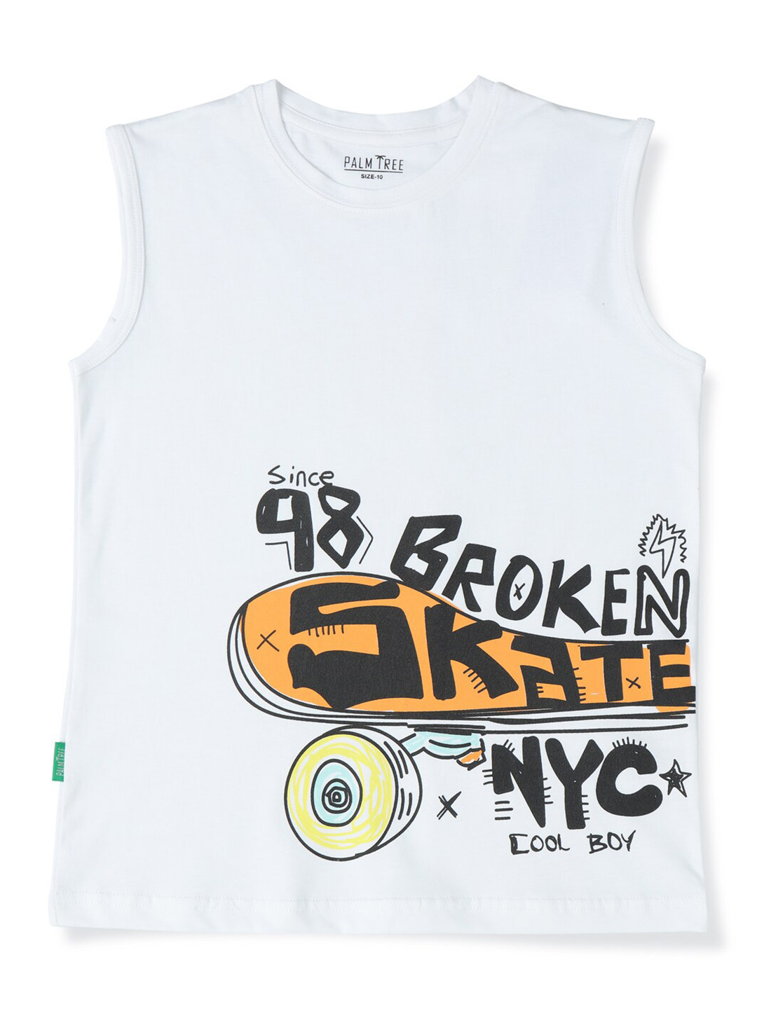 Palm Tree Boys Typography Printed Sleeveless Cotton T-shirt, White
Palm Tree Boys Typography Printed Sleeveless Cotton T-shirt, White