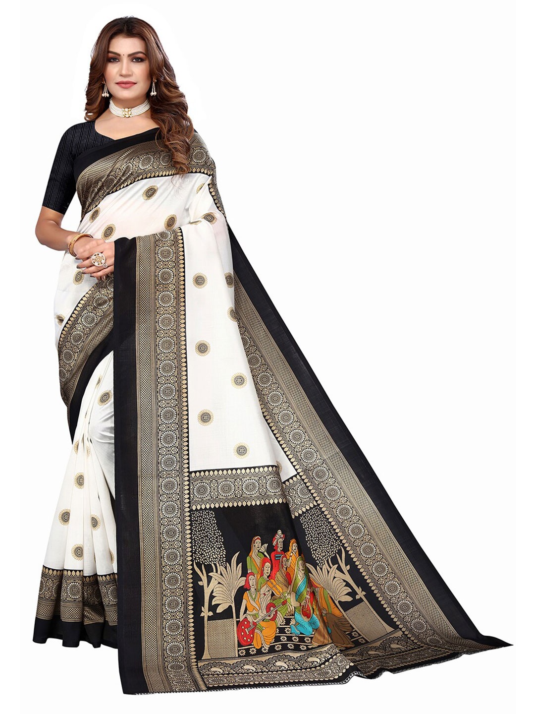 KALINI Ethnic Motifs Printed Saree, White