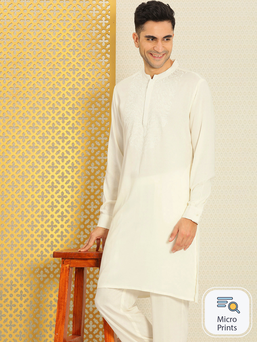 House of Pataudi Self Design Thread Work Pure Cotton Jashn Kurta with Trousers, Cream
House of Pataudi Self Design Thread Work Pure Cotton Jashn Kurta with Trousers, Cream