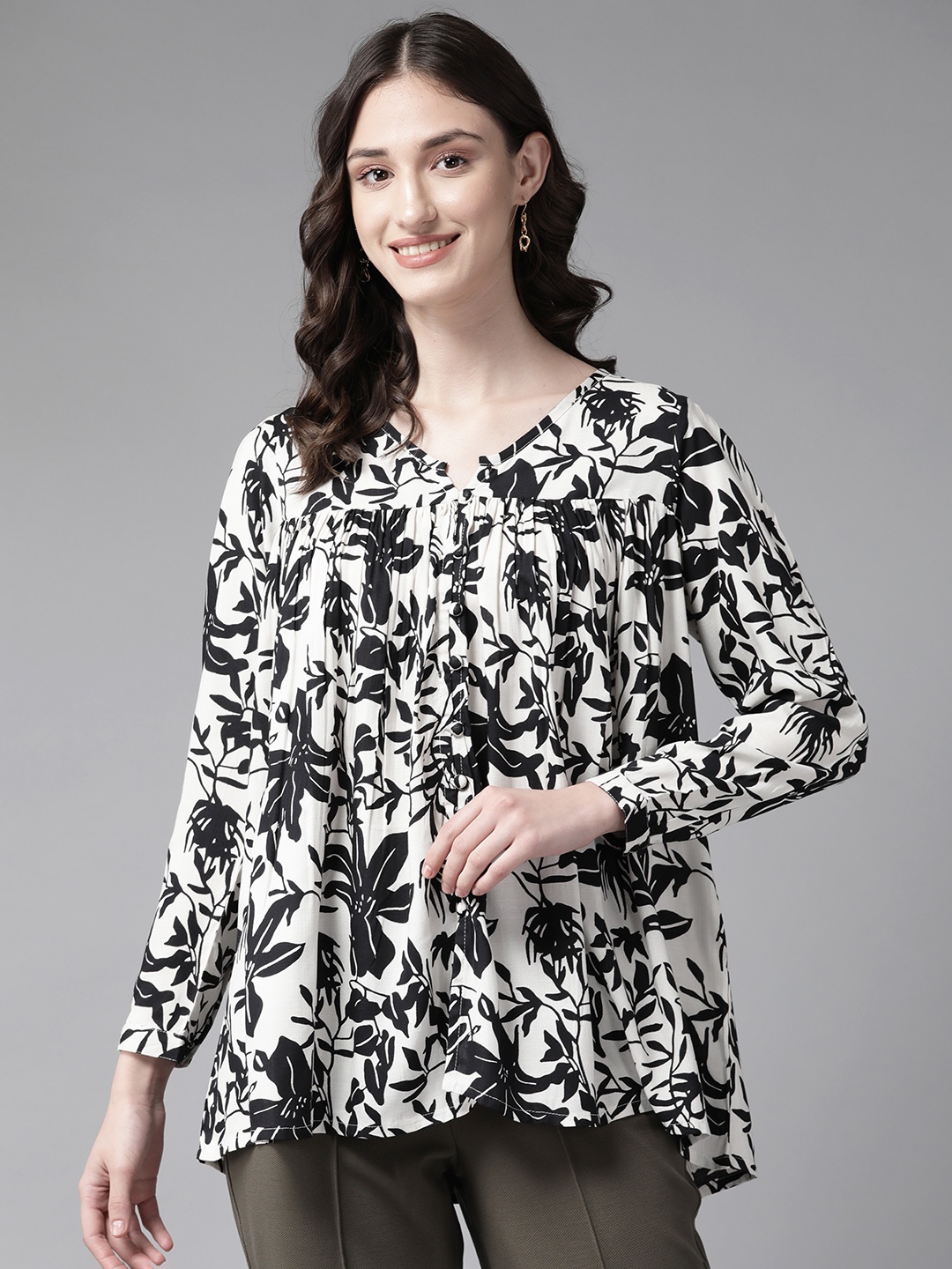 Prakrti Women Floral Printed Top, White