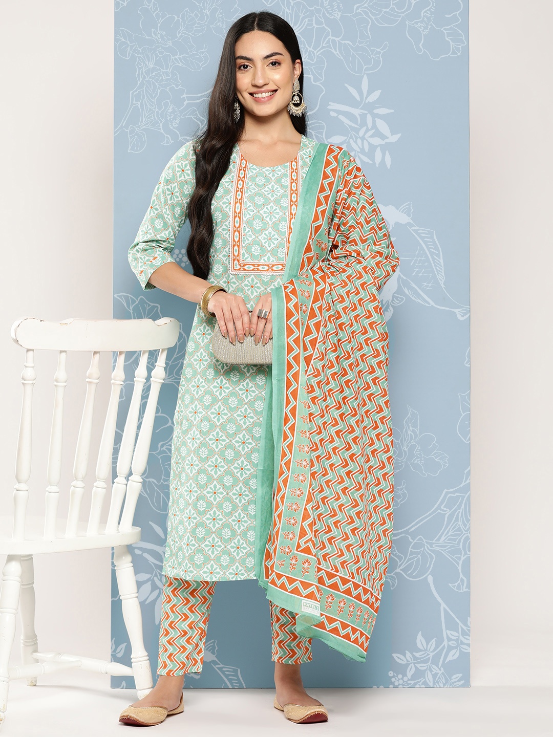 Yufta Women Printed Gotta Patti Pure Cotton Kurta with Trousers & With Dupatta, Sea green
Yufta Women Printed Gotta Patti Pure Cotton Kurta with Trousers & With Dupatta, Sea green