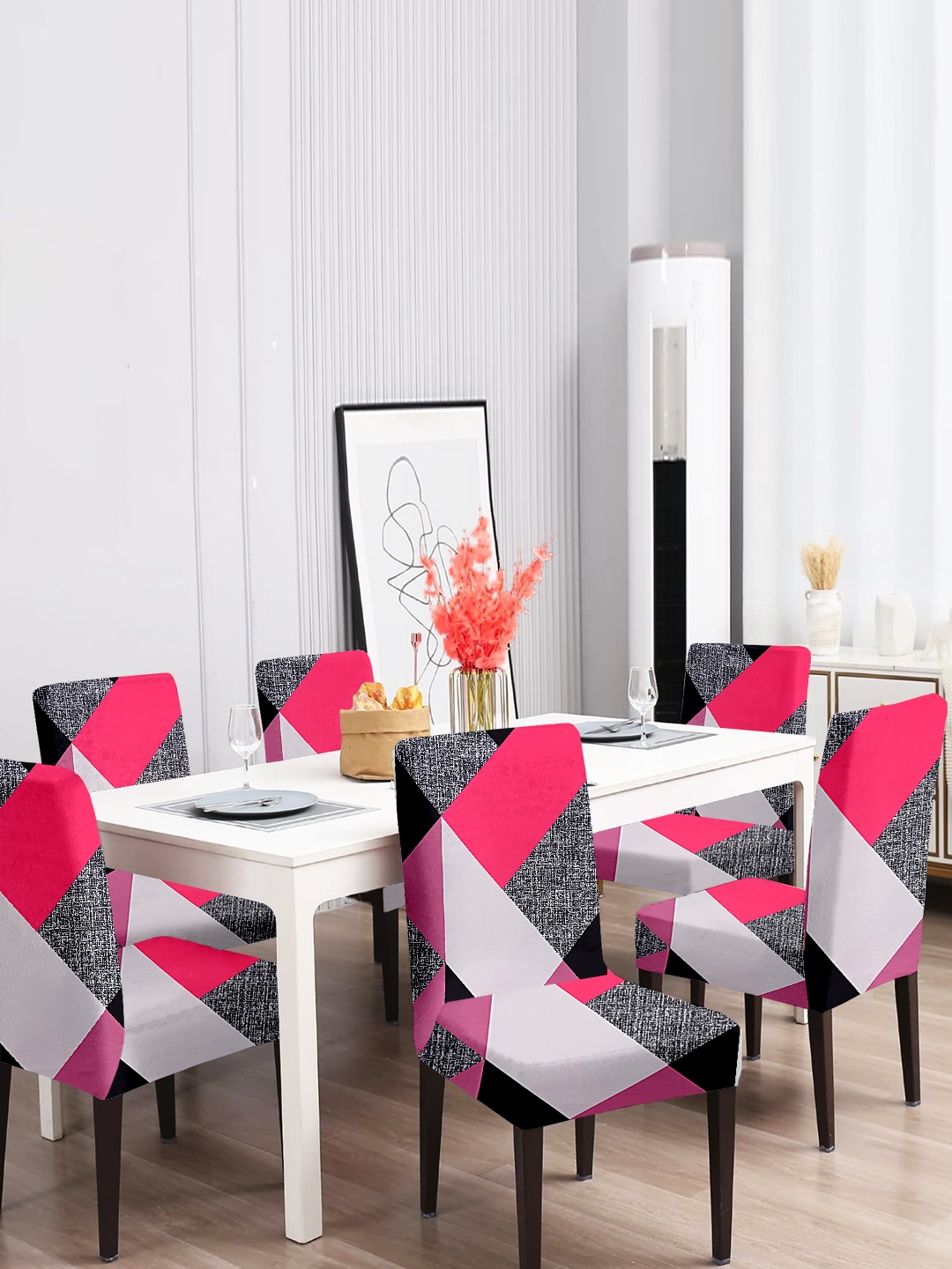 Cortina Pink & White 6 Pieces Geometric Printed Super Stretchable Dining Chair Covers
Cortina Pink & White 6 Pieces Geometric Printed Super Stretchable Dining Chair Covers