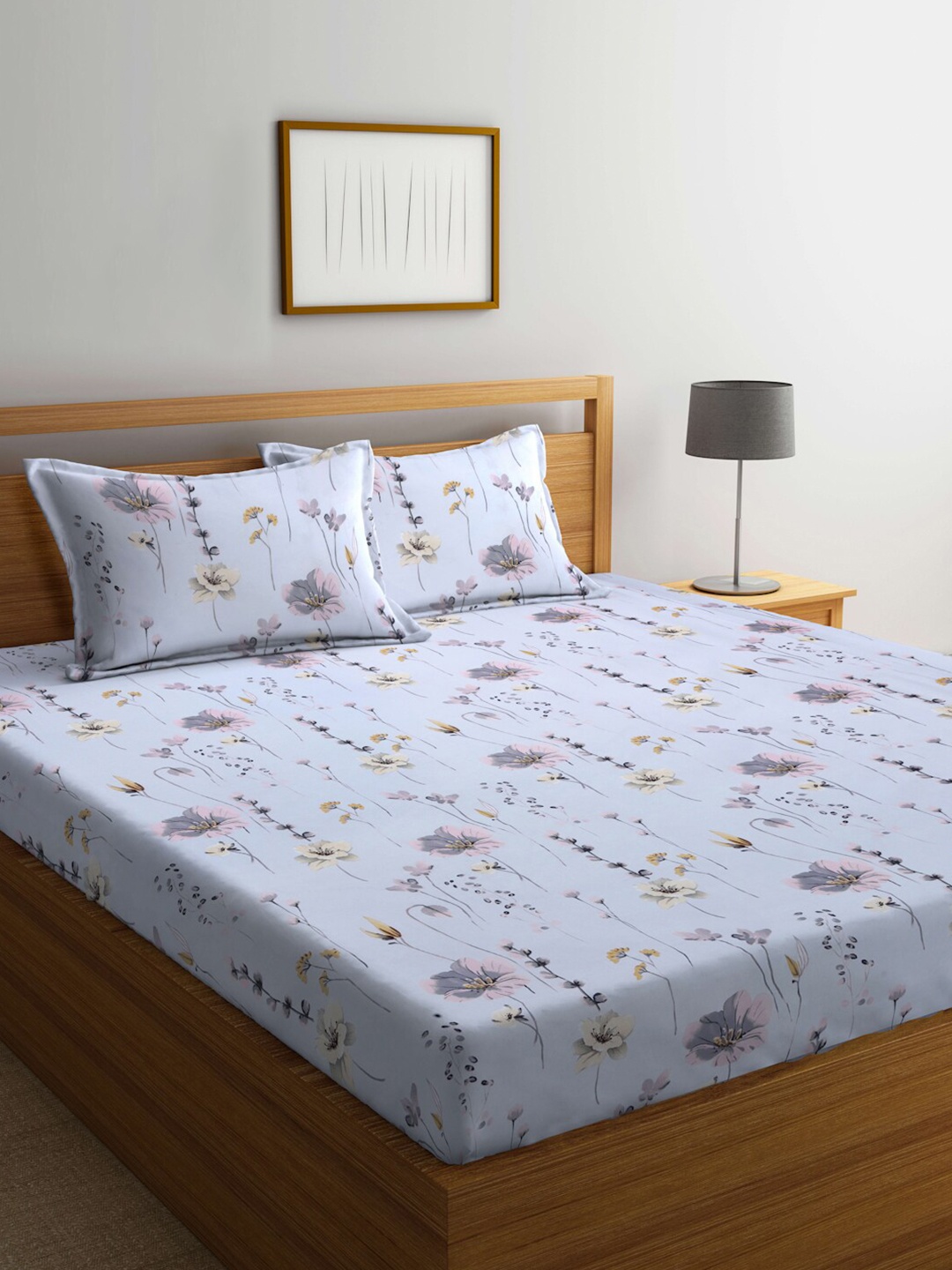 Arrabi Floral 300 TC Cotton Blend King Size Fitted Bedsheet with 2 Pillow Covers, Grey
Arrabi Floral 300 TC Cotton Blend King Size Fitted Bedsheet with 2 Pillow Covers, Grey