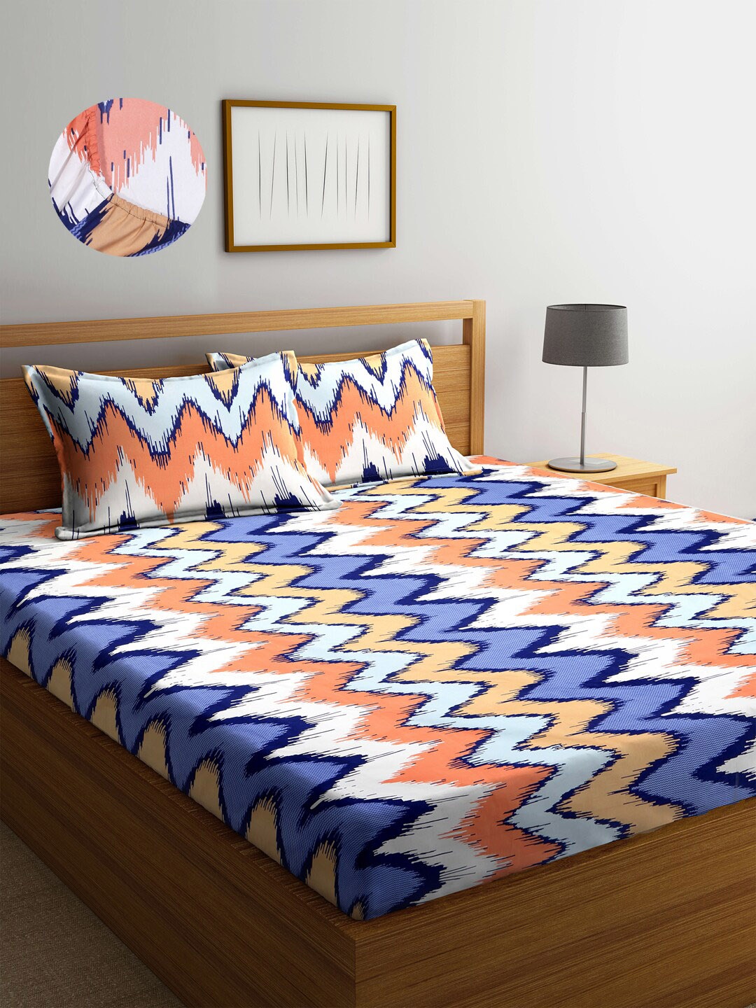 Arrabi Peach-Coloured & Purple Graphic 300 TC Fitted King Bedsheet With 2 Pillow Covers
Arrabi Peach-Coloured & Purple Graphic 300 TC Fitted King Bedsheet With 2 Pillow Covers