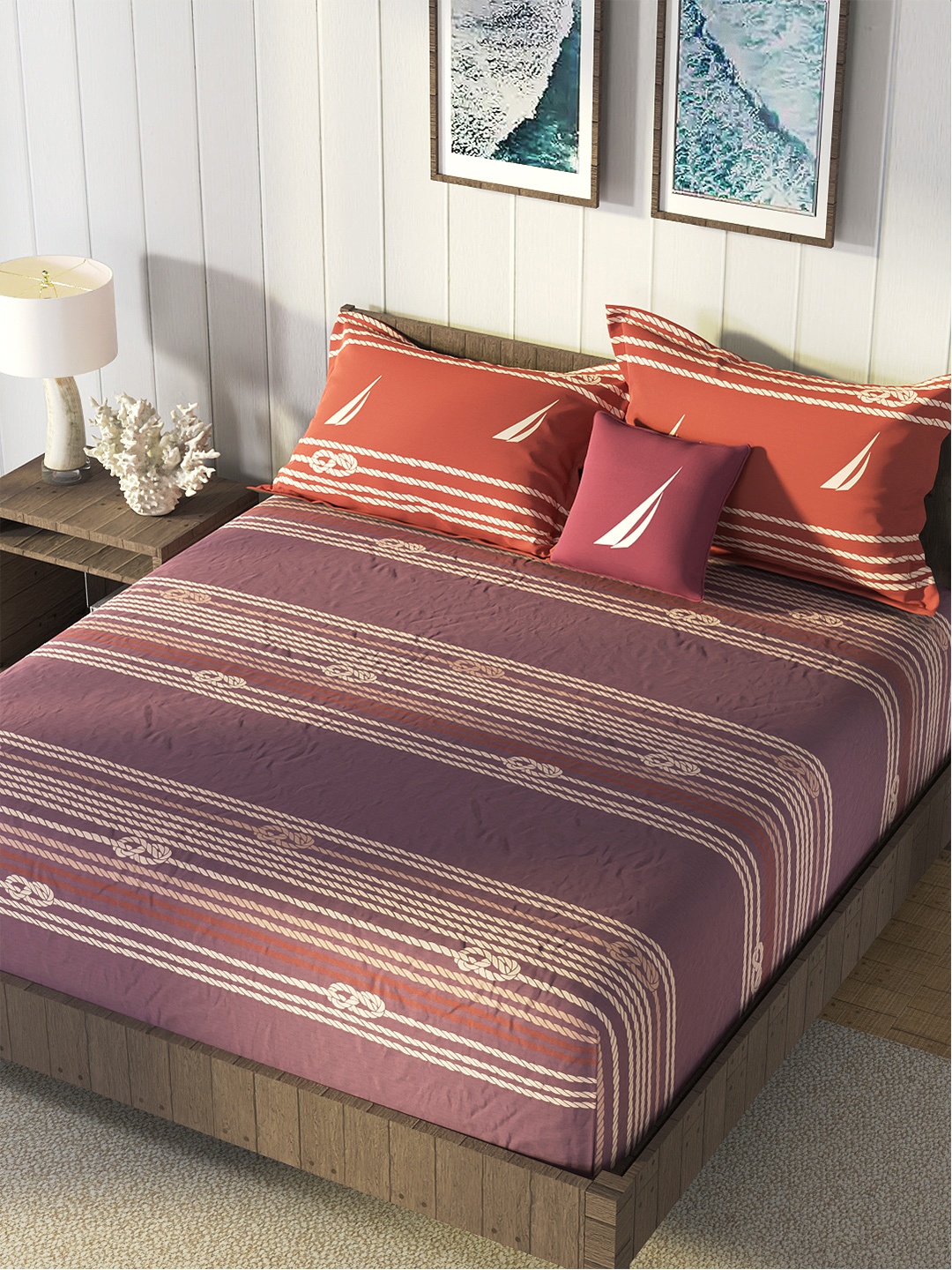 Nautica Purple & Orange Striped Cotton 160 TC King Bedsheet With 2 Pillow Covers
Nautica Purple & Orange Striped Cotton 160 TC King Bedsheet With 2 Pillow Covers