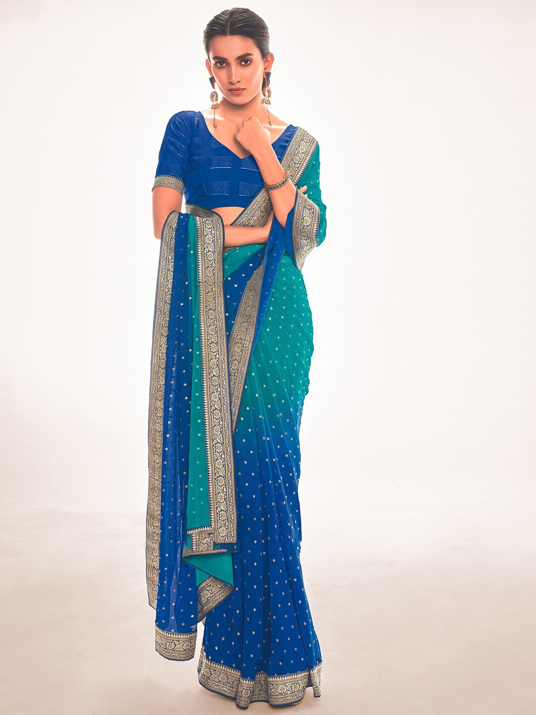 Kasak Floral Woven Design Zari Saree, Blue