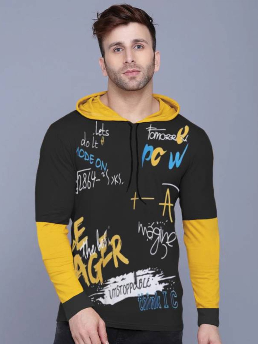 Try This Typography Printed Hooded Drop Shoulder Sleeves Cotton Loose Fit T-shirt, Black
Try This Typography Printed Hooded Drop Shoulder Sleeves Cotton Loose Fit T-shirt, Black