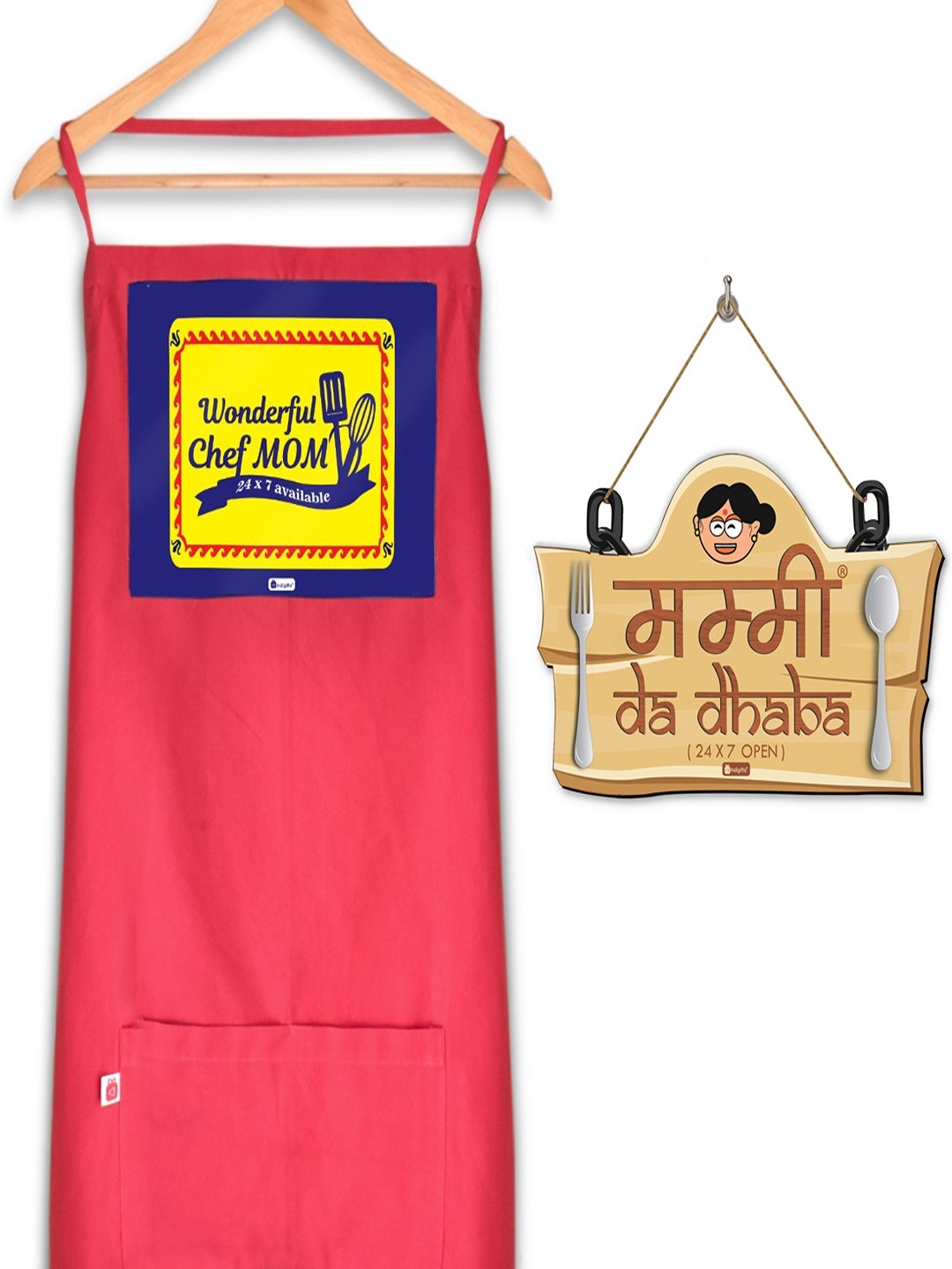 Indigifts Wonderful Mom Chef Printed Apron with Mummy Da Dhaba Printed Wall Hanging, Brown
Indigifts Wonderful Mom Chef Printed Apron with Mummy Da Dhaba Printed Wall Hanging, Brown
