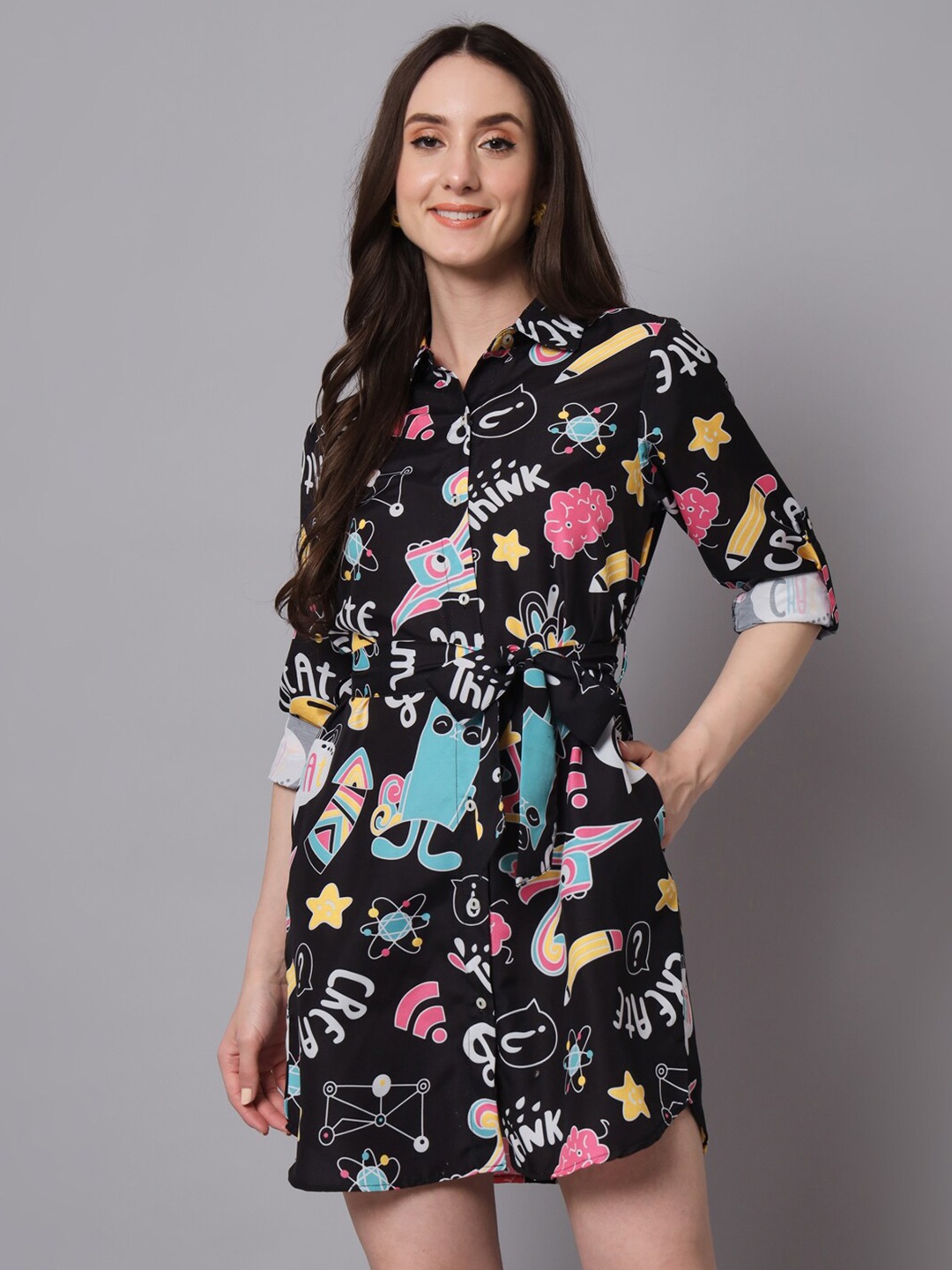 The Dry State Doodle Printed Shirt Dress, Black