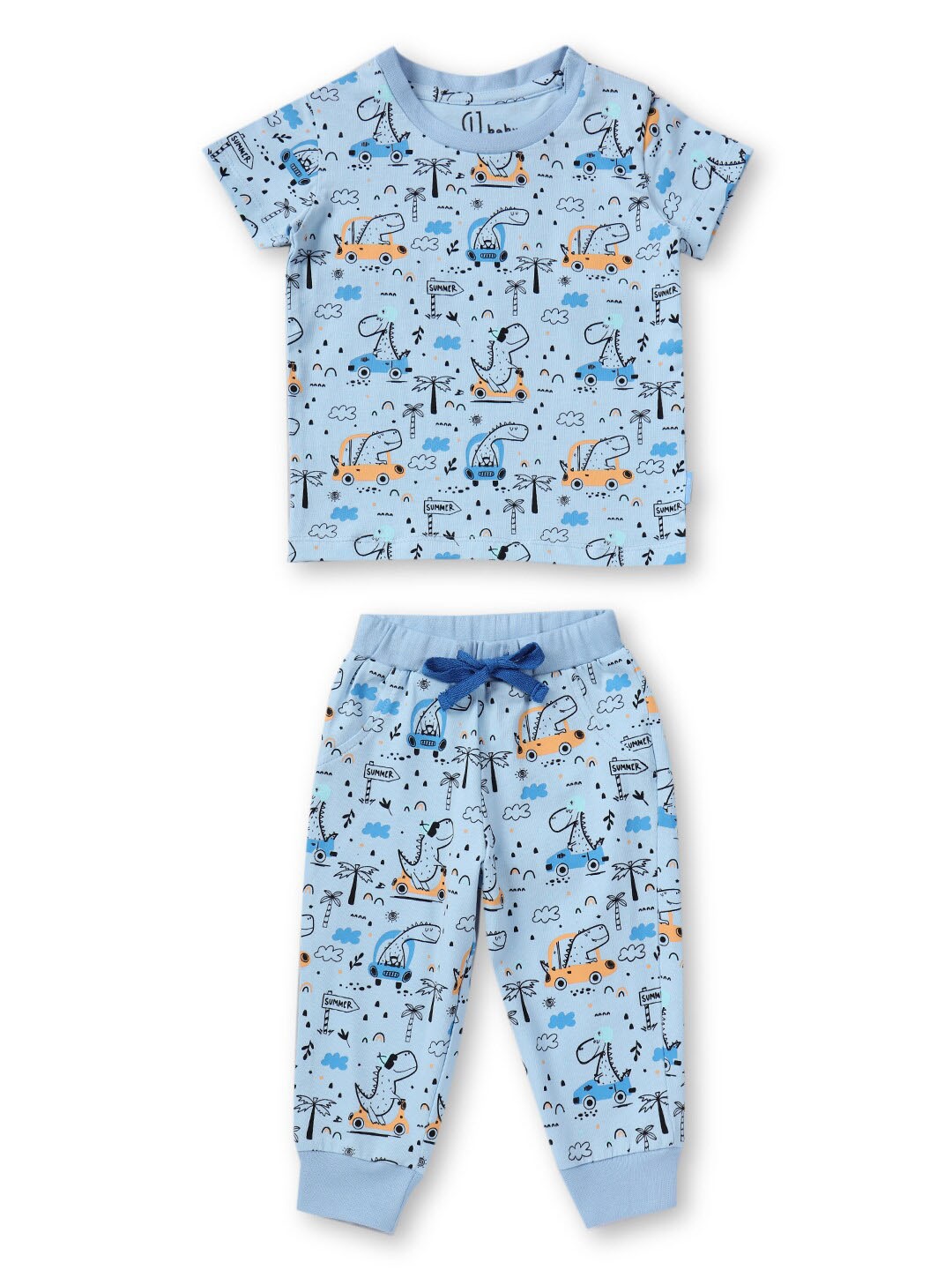 GJ baby Boys Pure Cotton Printed T-shirt With Pyjamas, Blue