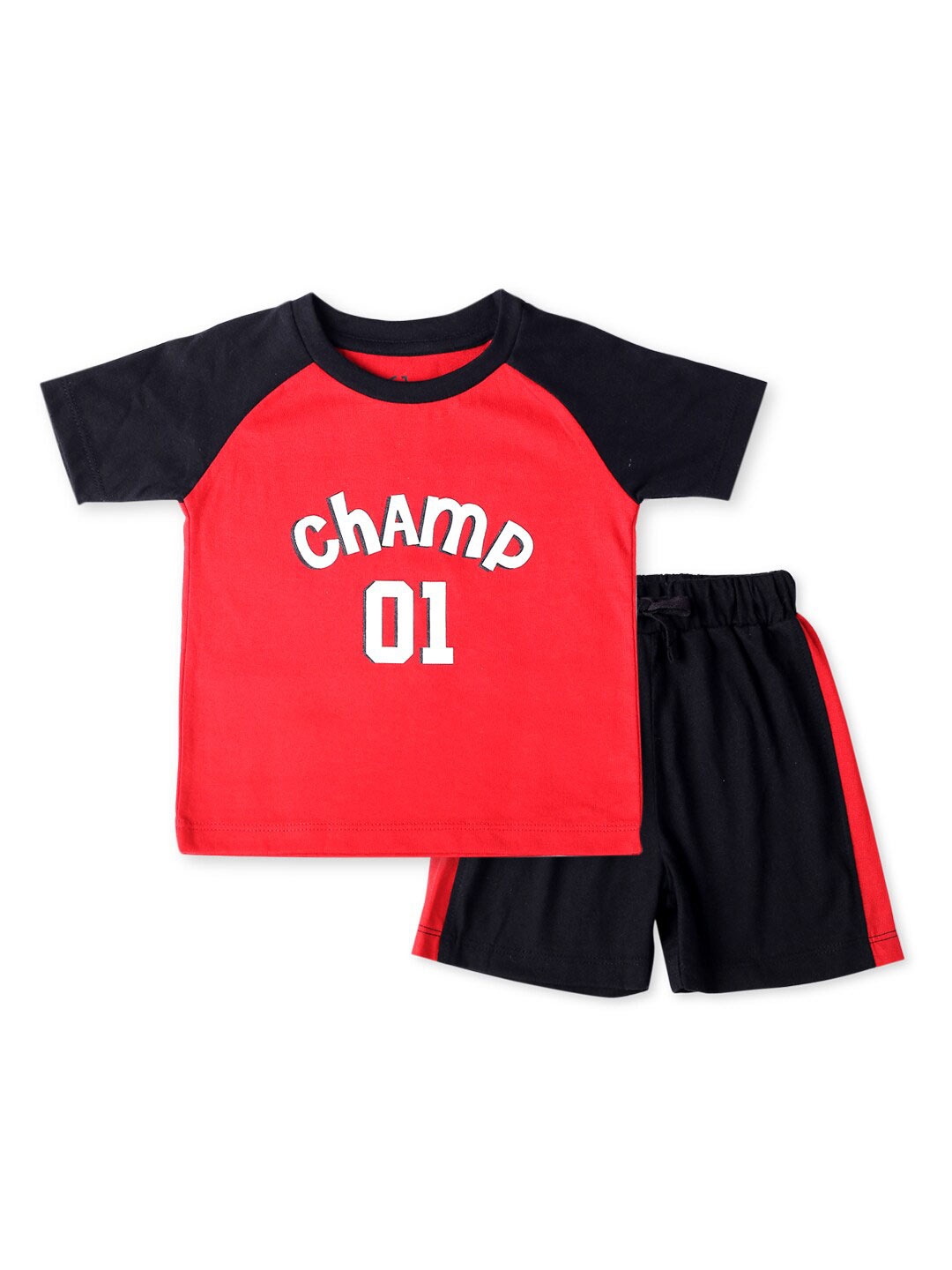 GJ baby Boys Printed Pure Cotton T-shirt With Shorts, Red