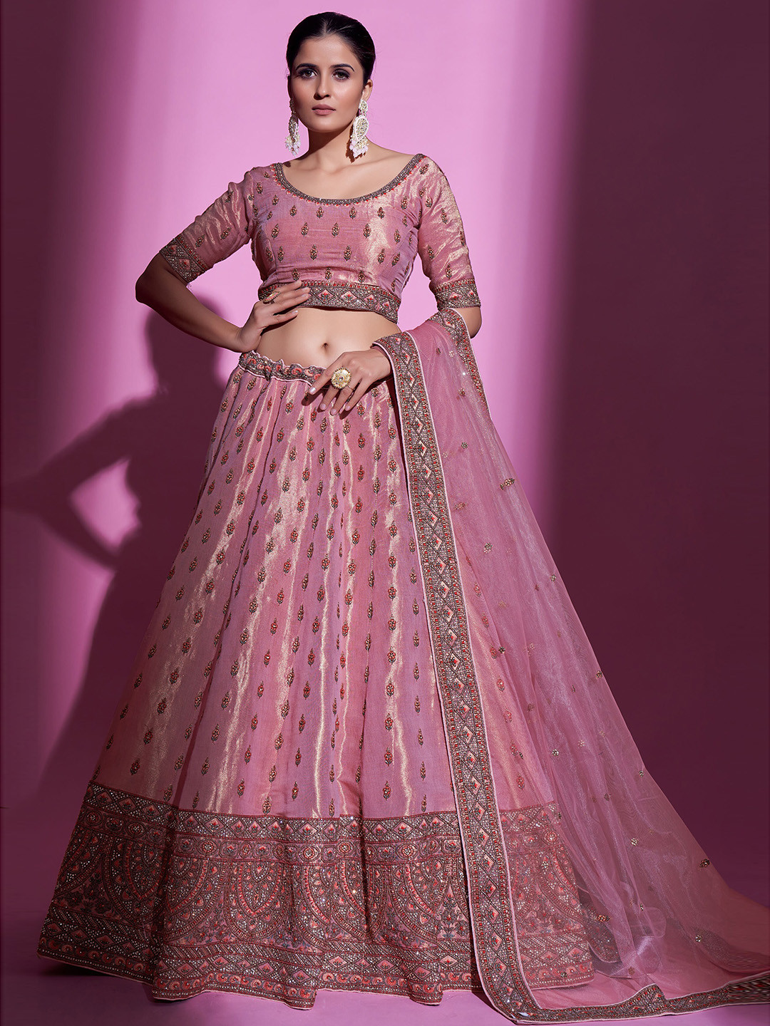 Fusionic Embellished Sequinned Semi-Stitched Lehenga & Unstitched Blouse With Dupatta, Pink 
Fusionic Embellished Sequinned Semi-Stitched Lehenga & Unstitched Blouse With Dupatta, Pink