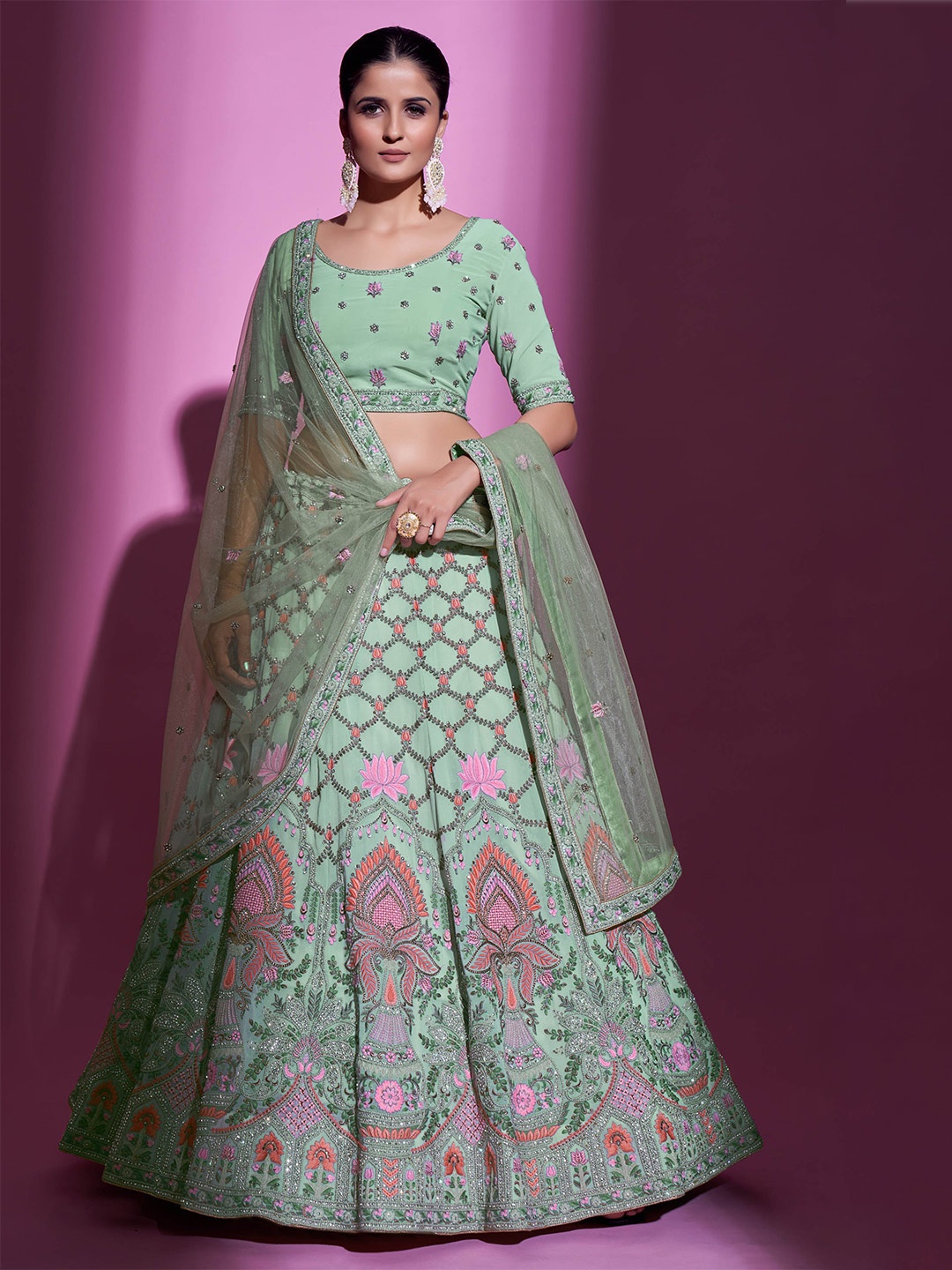 Fusionic Embellished Thread Work Semi-Stitched Lehenga & Unstitched Blouse With Dupatta, Green
Fusionic Embellished Thread Work Semi-Stitched Lehenga & Unstitched Blouse With Dupatta, Green