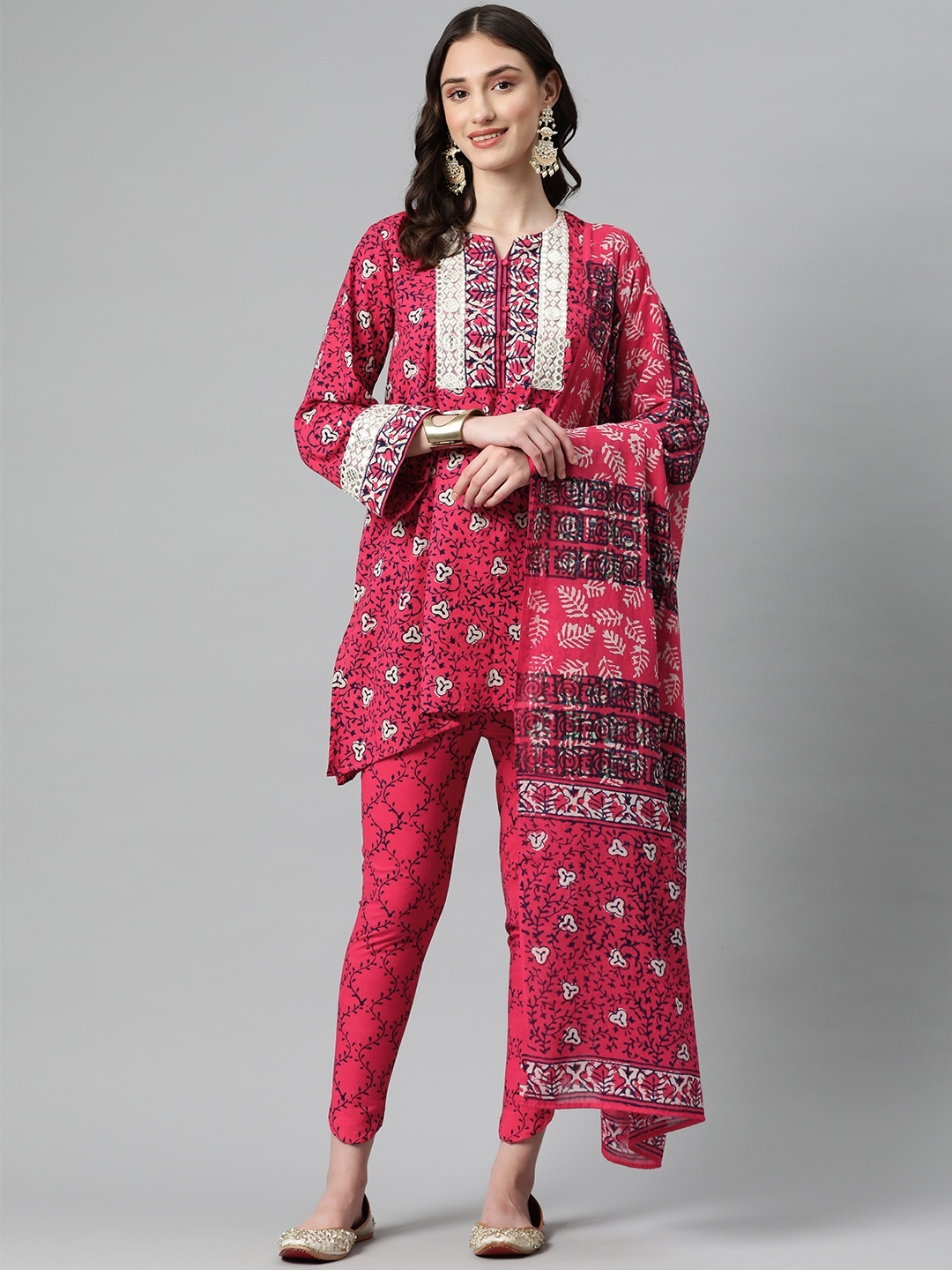 BUTA BUTI Printed Pure Cotton Unstitched Dress Material, Red