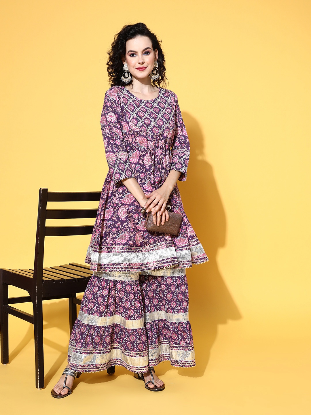 all about you Women Purple Floral Printed Regular Gotta Patti Pure Cotton Kurta with Sharara
all about you Women Purple Floral Printed Regular Gotta Patti Pure Cotton Kurta with Sharara