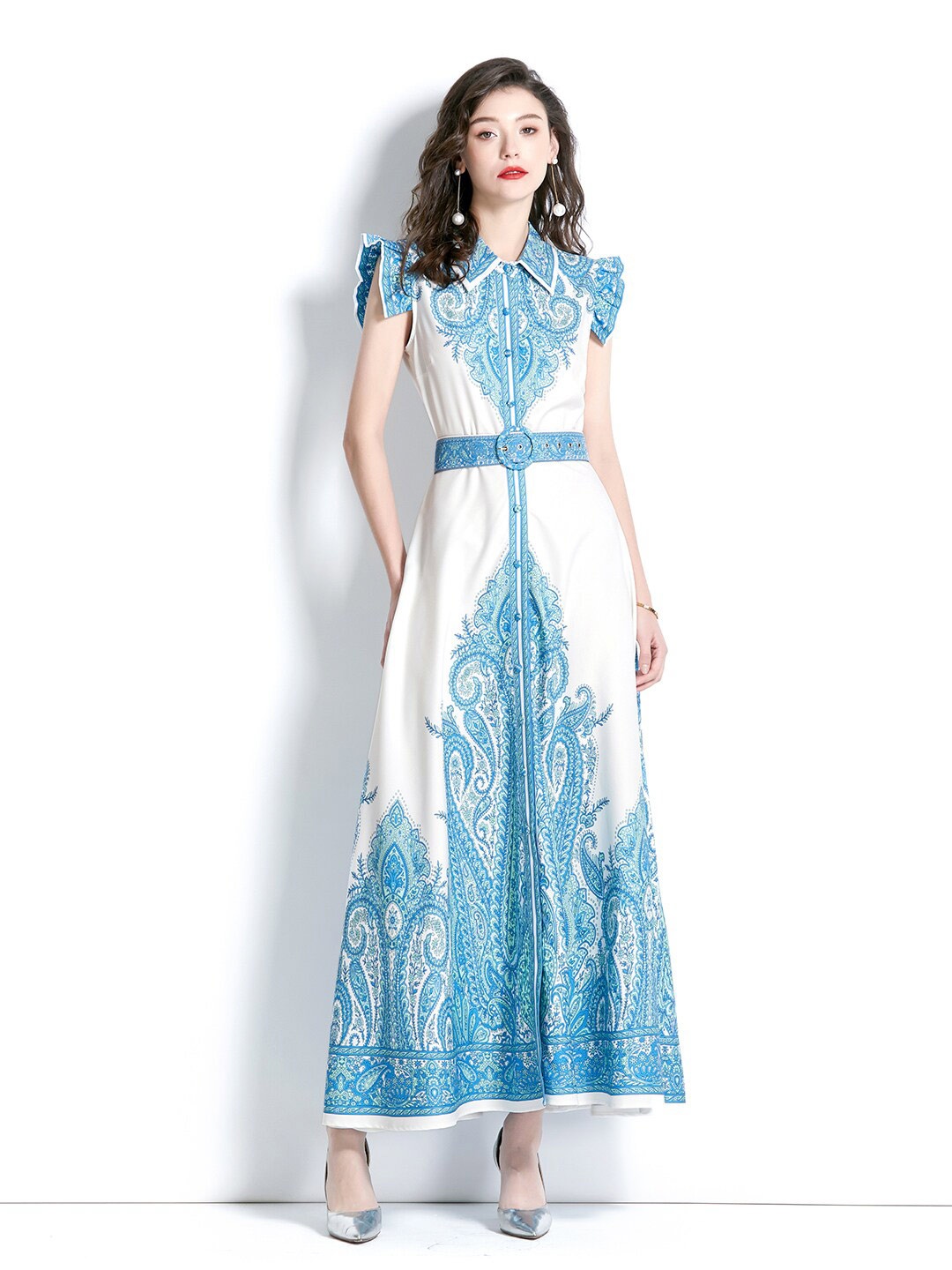 JC Collection Ethnic Motifs Printed Shirt Collar Maxi Dress with Belt, Turquoise blue
JC Collection Ethnic Motifs Printed Shirt Collar Maxi Dress with Belt, Turquoise blue