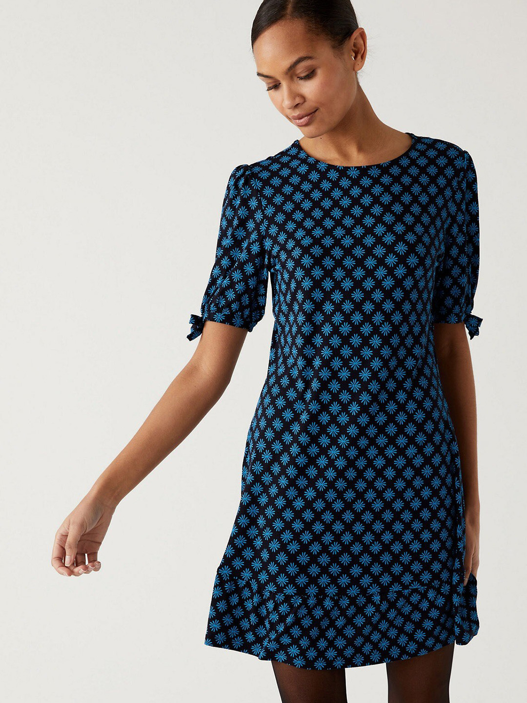 Marks & Spencer Floral Printed A-Line Mini Dress, Blue 
Marks & Spencer Floral Printed A-Line Mini Dress, Blue