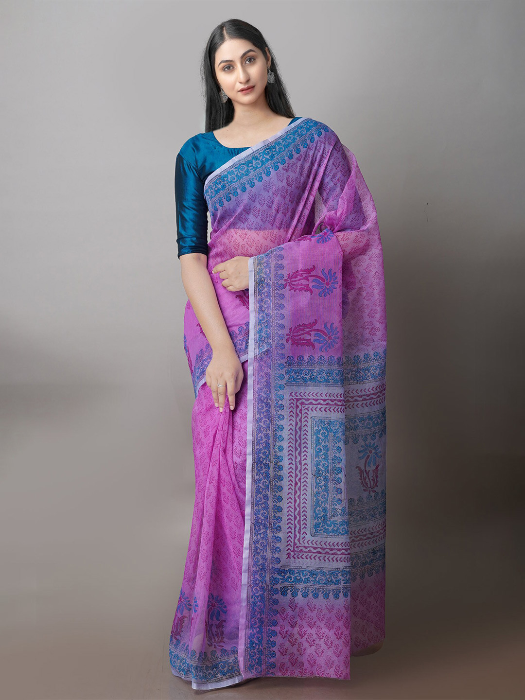Unnati Silks Ethnic Motifs Printed Supernet Patola Saree, Pink 
Unnati Silks Ethnic Motifs Printed Supernet Patola Saree, Pink