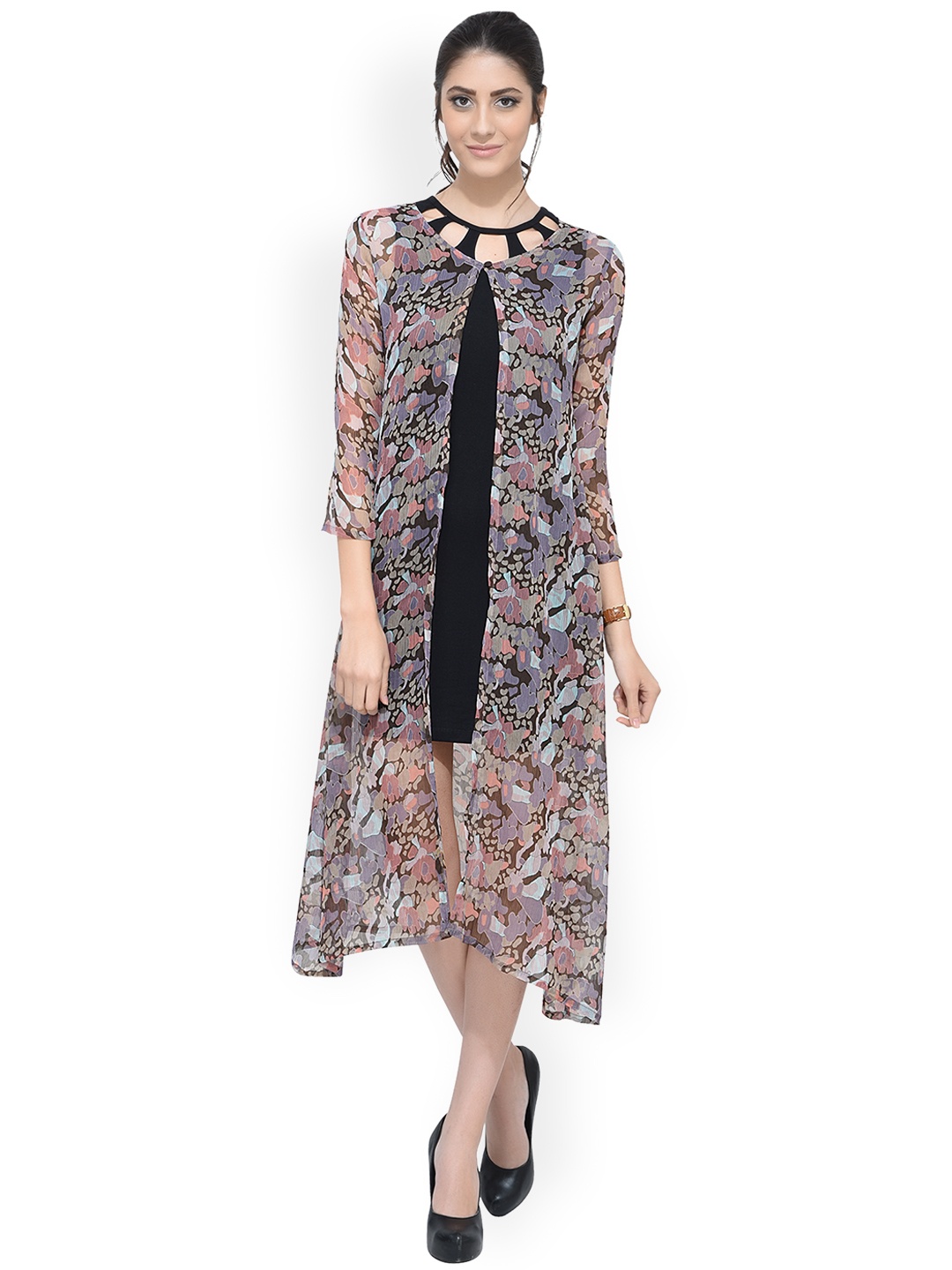 SCORPIUS Multicoloured Printed Open Front Shrug, Multi