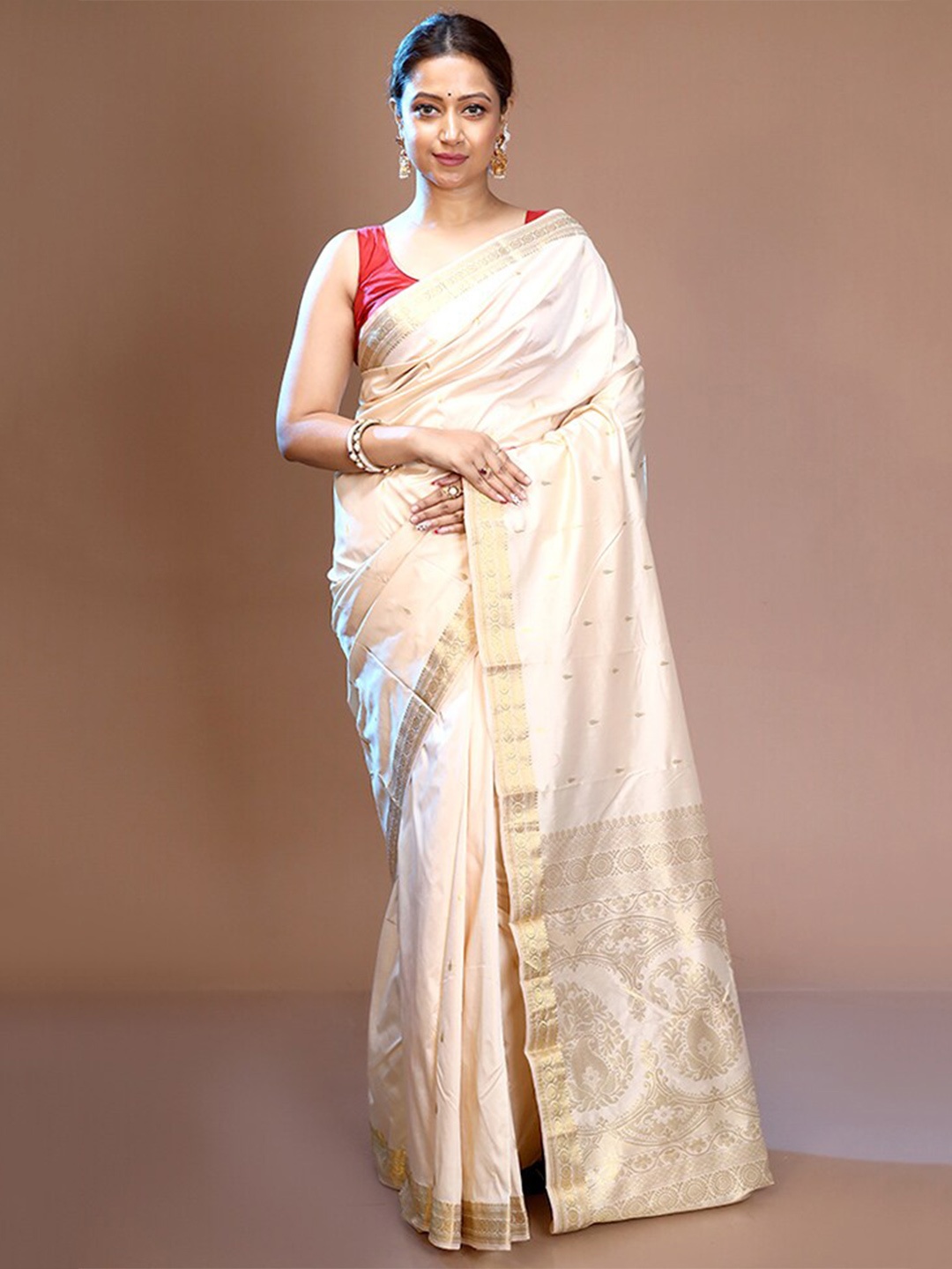 AllSilks Pure Silk Kanjeevaram Saree, White