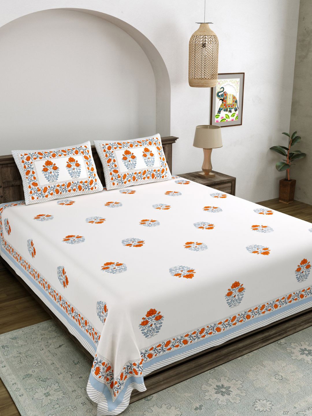 LIVING ROOTS White & Orange Printed 210 TC Pure Cotton King Bedsheet & 2 Pillow Covers
LIVING ROOTS White & Orange Printed 210 TC Pure Cotton King Bedsheet & 2 Pillow Covers