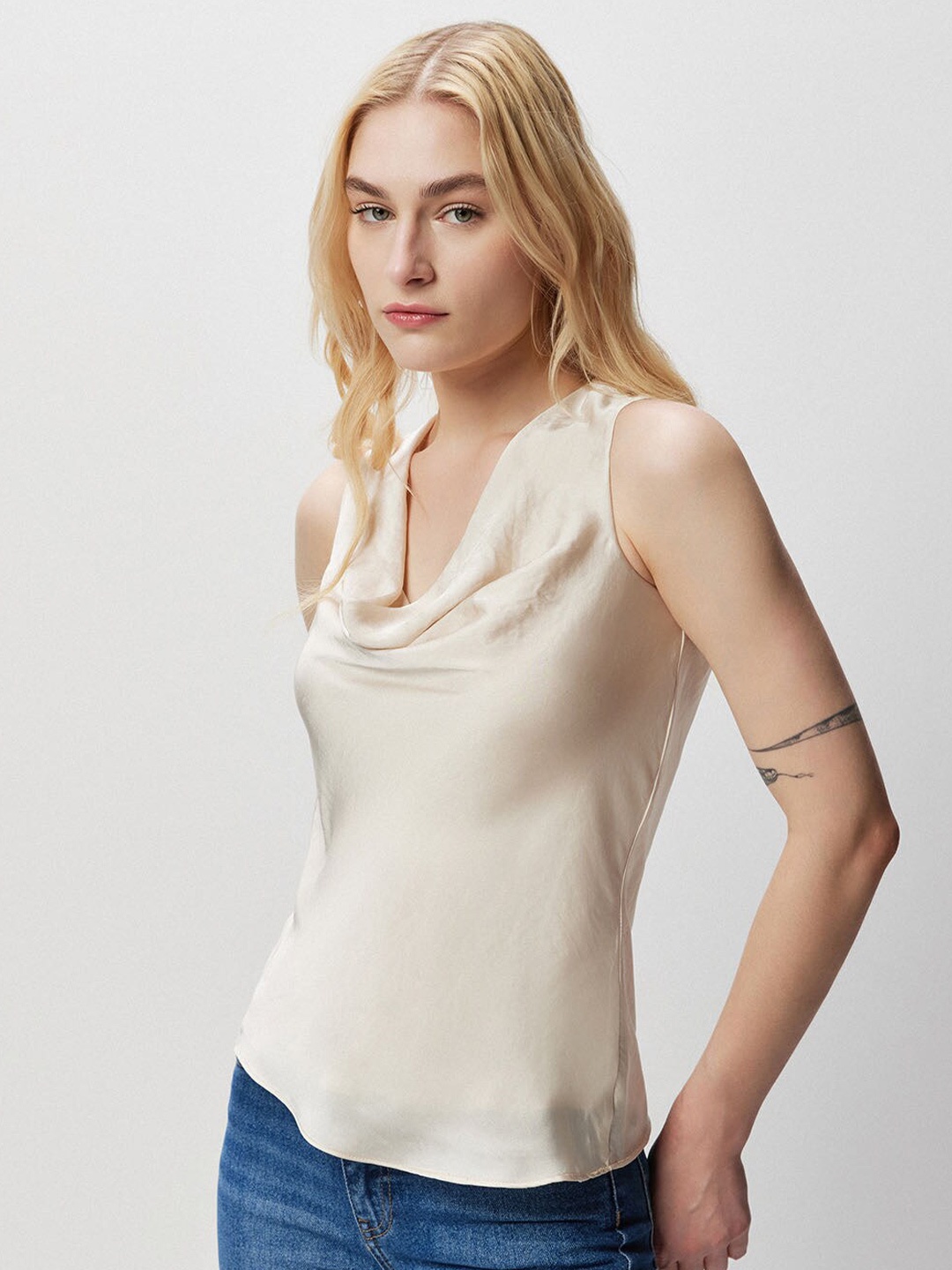 COVER STORY Off White Cowl Neck Top