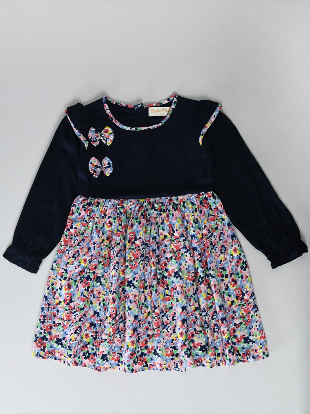 Bella Moda Girls Floral Printed Bow Detail Pure Cotton Fit & Flare Dress, Navy blue
Bella Moda Girls Floral Printed Bow Detail Pure Cotton Fit & Flare Dress, Navy blue