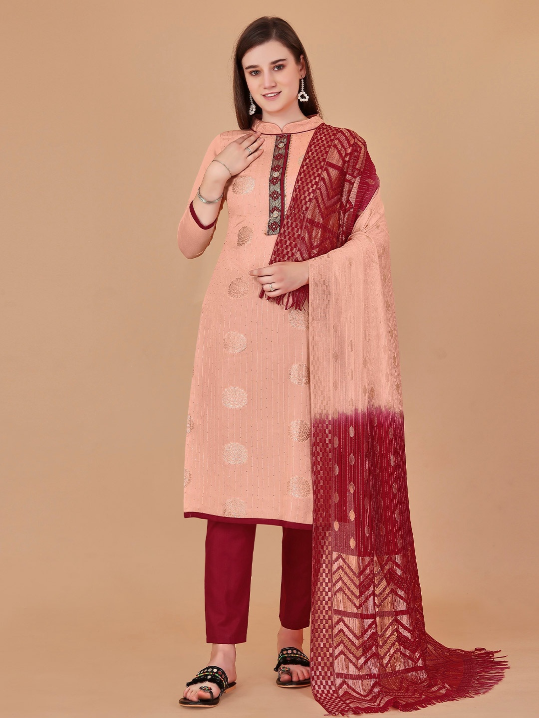 Fashion FRICKS Ethnic Motif Woven Design With Gotta Patti Unstitched Dress Material, Peach
Fashion FRICKS Ethnic Motif Woven Design With Gotta Patti Unstitched Dress Material, Peach