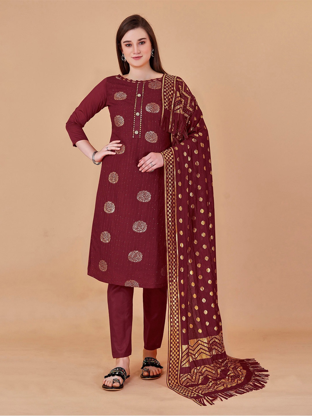 Fashion FRICKS Ethnic Motif Woven Design Gotta Patti Unstitched Dress Material, Maroon
Fashion FRICKS Ethnic Motif Woven Design Gotta Patti Unstitched Dress Material, Maroon