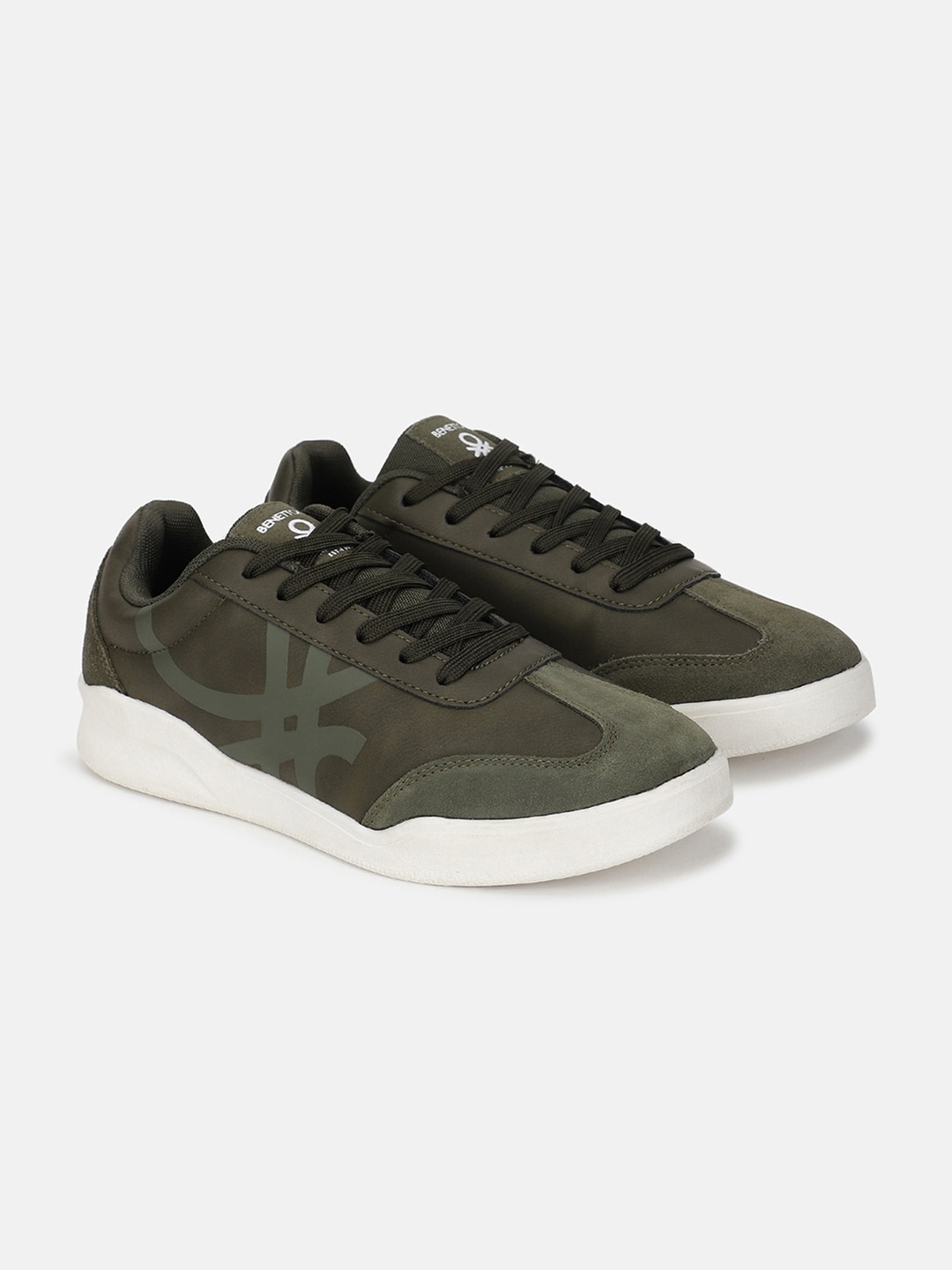 United Colors of Benetton Men Contrast Sole Lightweight Sneakers, Olive