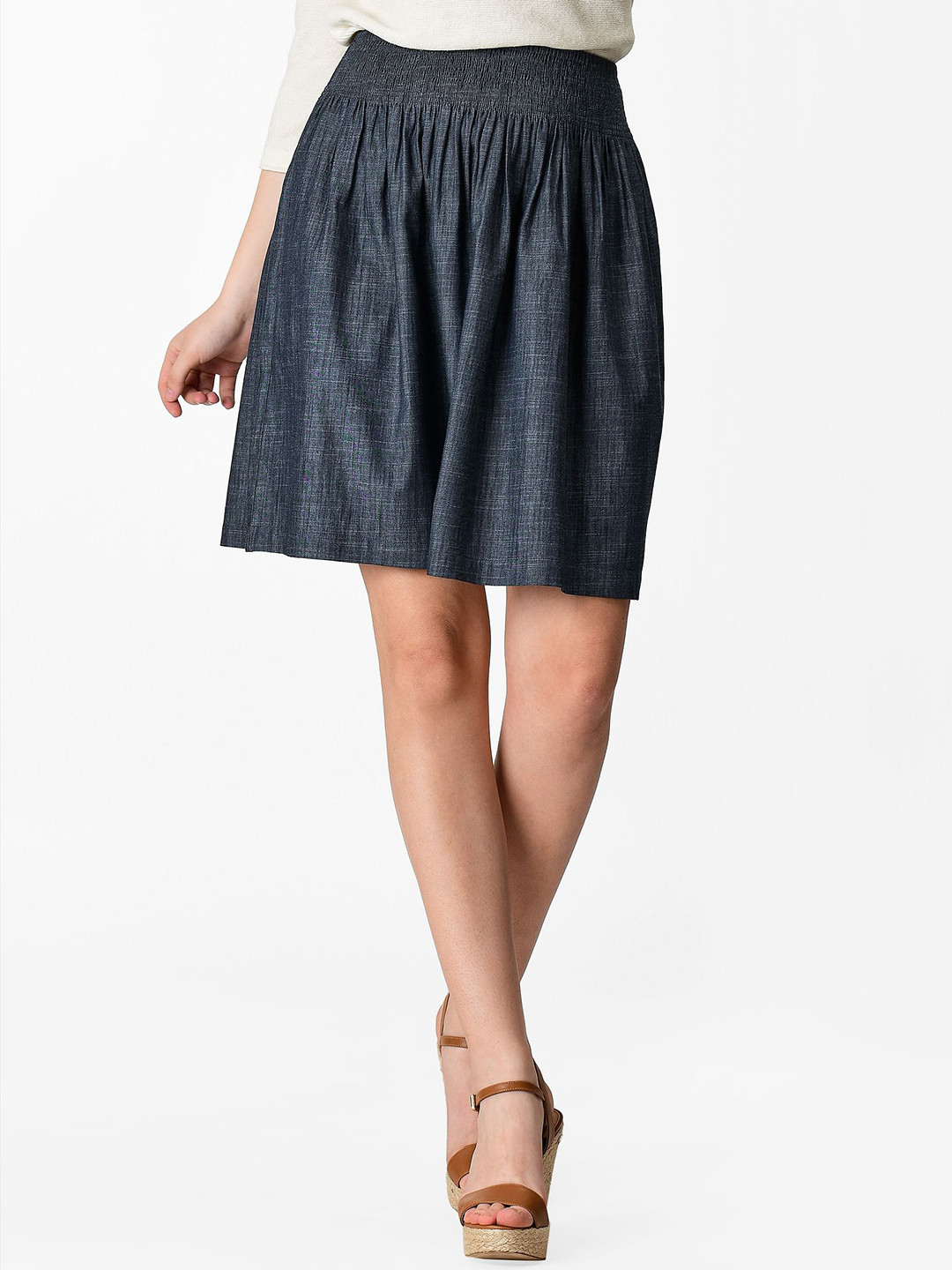 Zapelle Mini Cotton Chambray Elastic Waist Flared Skirt, Blue 
Zapelle Mini Cotton Chambray Elastic Waist Flared Skirt, Blue