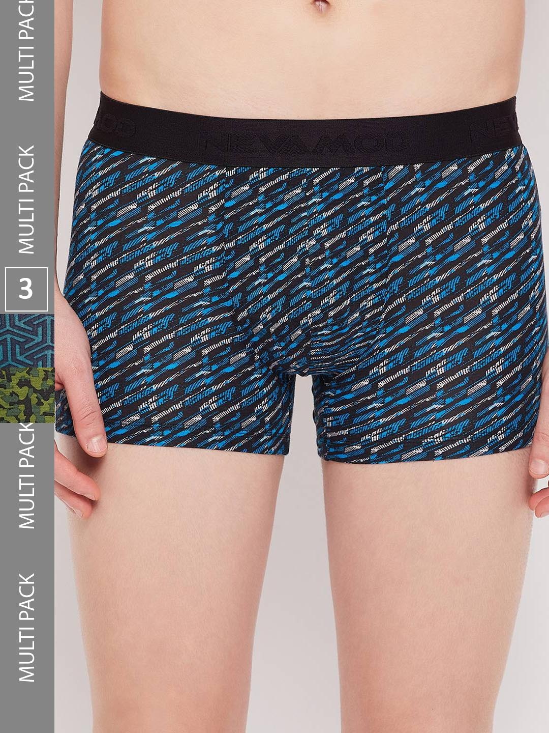 NEVA Men Pack Of 3 Printed Trunks, Teal