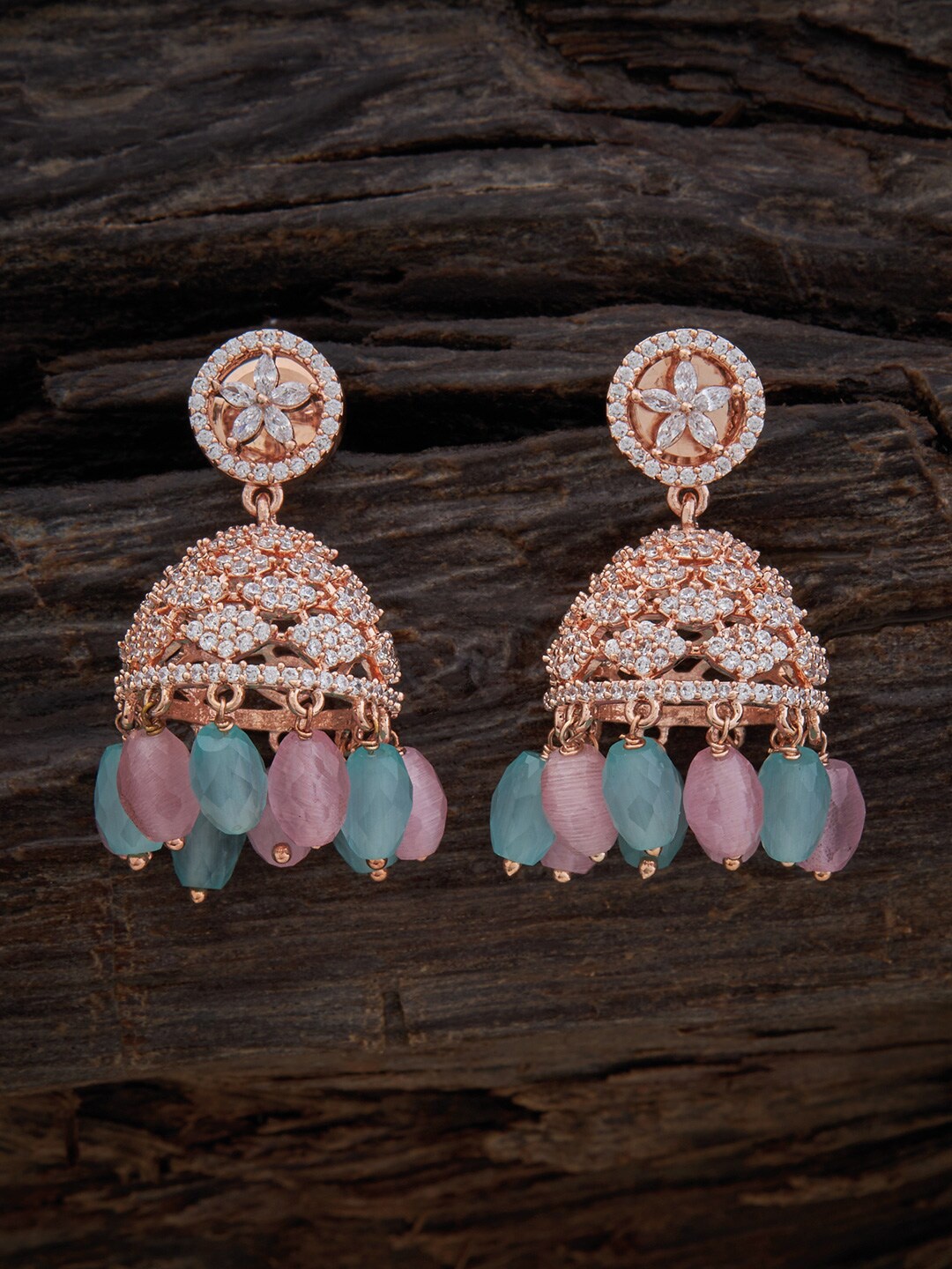 Kushal's Fashion Jewellery Rose Gold-Plated Zircon Studded Dome Shaped Jhumkas
Kushal's Fashion Jewellery Rose Gold-Plated Zircon Studded Dome Shaped Jhumkas