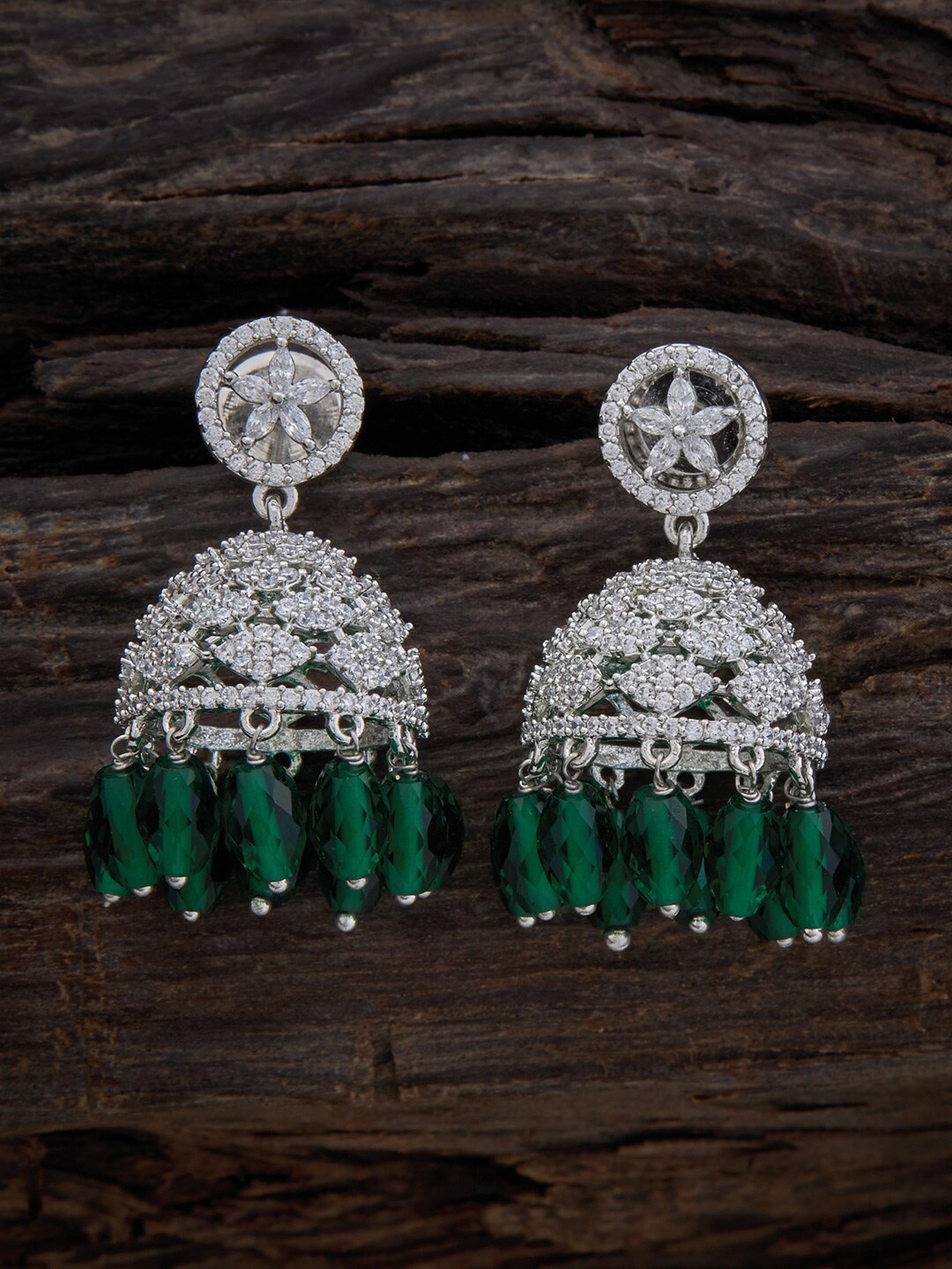 Kushal's Fashion Jewellery Rhodium-Plated Zircon Studded Dome Shaped Jhumkas, Silver
Kushal's Fashion Jewellery Rhodium-Plated Zircon Studded Dome Shaped Jhumkas, Silver
