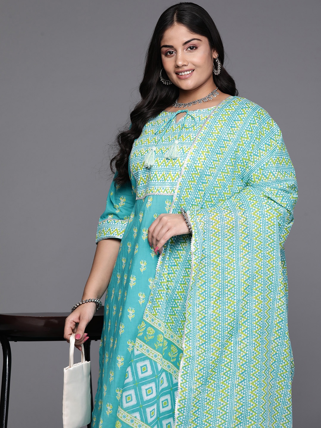 EXTRA LOVE BY LIBAS Women Plus Size Yoke Design Gotta Patti Kurta with Trousers & Dupatta, Blue
EXTRA LOVE BY LIBAS Women Plus Size Yoke Design Gotta Patti Kurta with Trousers & Dupatta, Blue