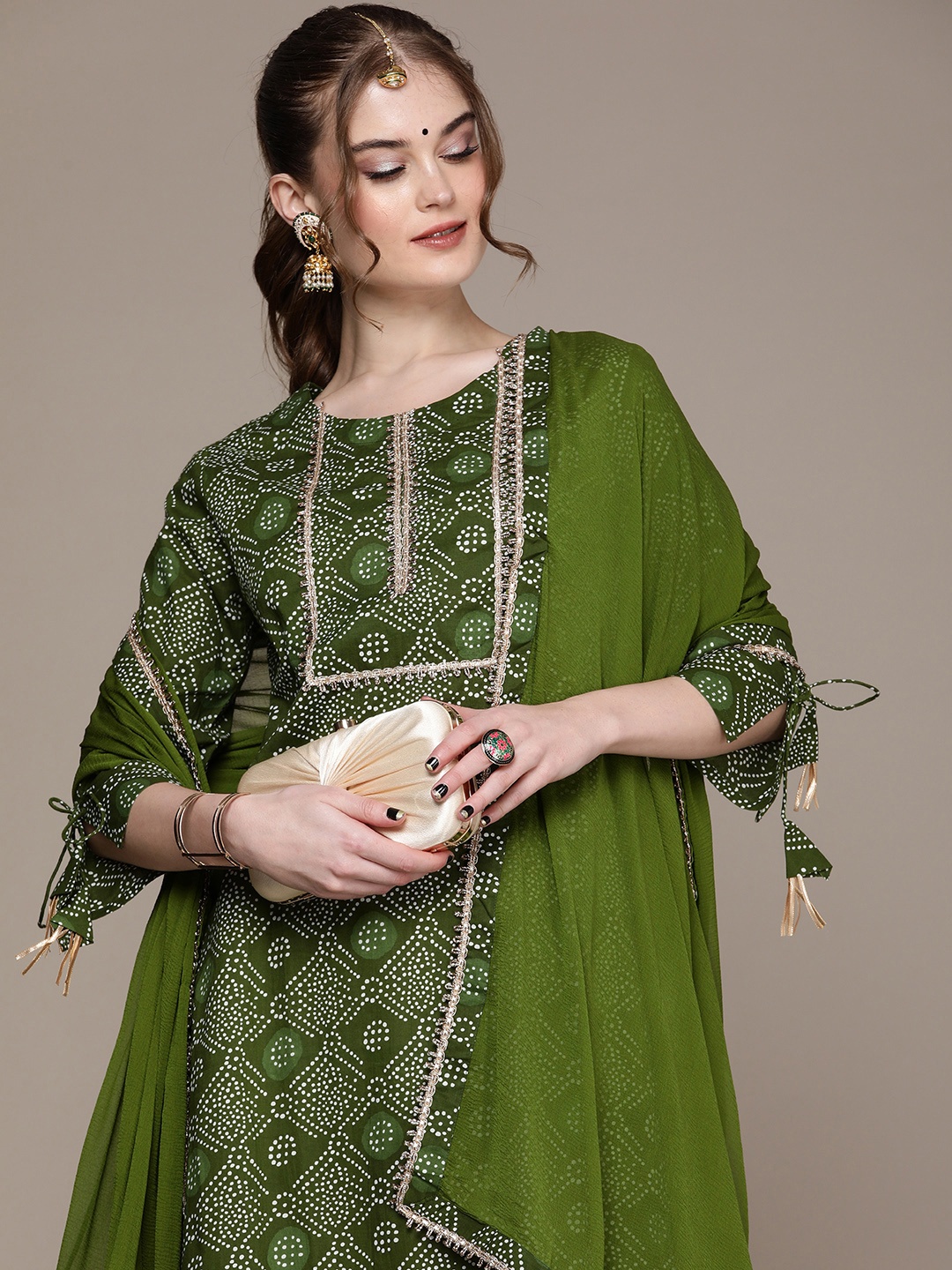 Anouk Women Bandhani Printed Gotta Patti Pure Cotton Kurta with Palazzos & Dupatta, Green
Anouk Women Bandhani Printed Gotta Patti Pure Cotton Kurta with Palazzos & Dupatta, Green