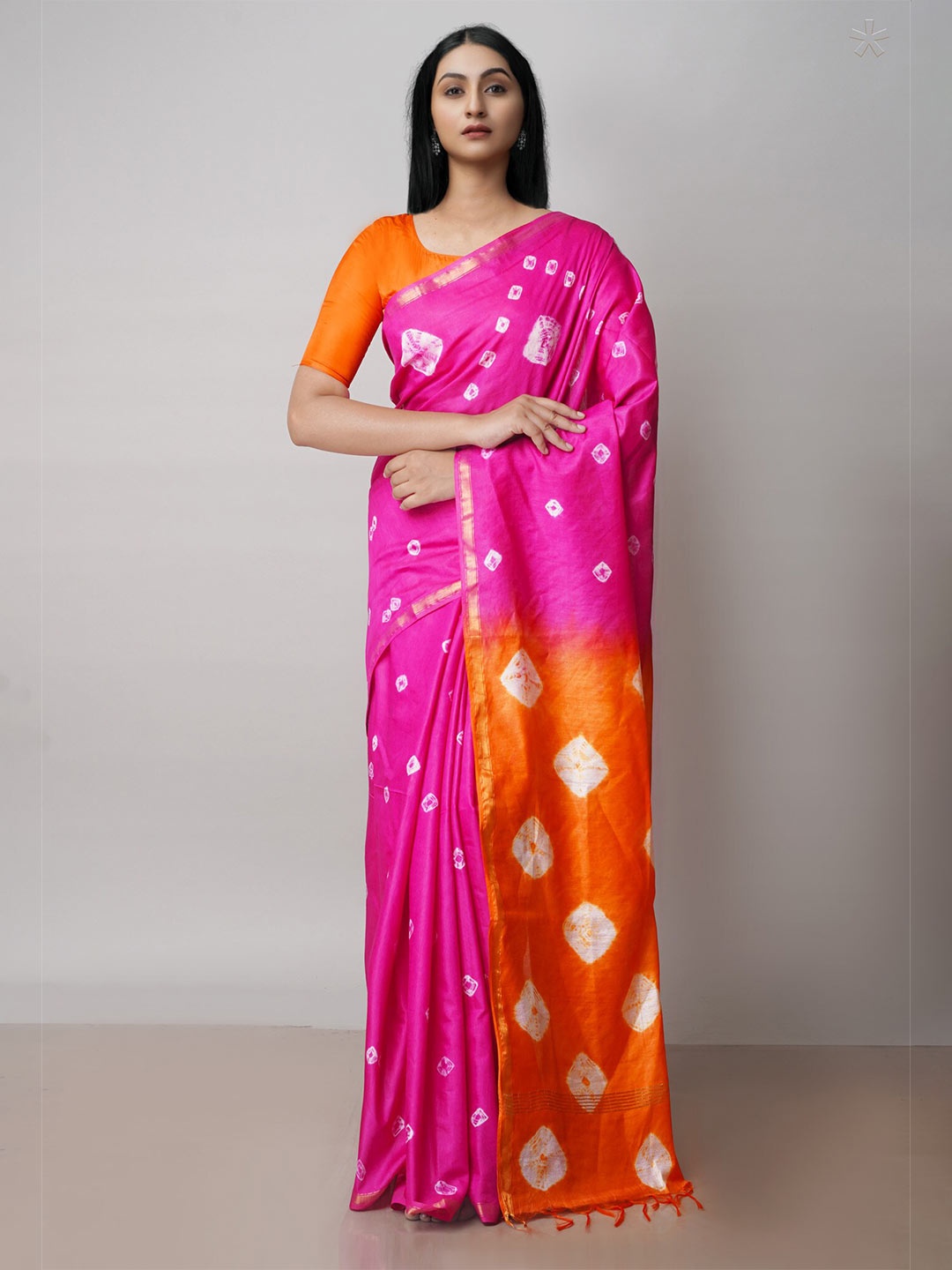 Unnati Silks Tie And Dye Zari Chanderi Saree, Pink
