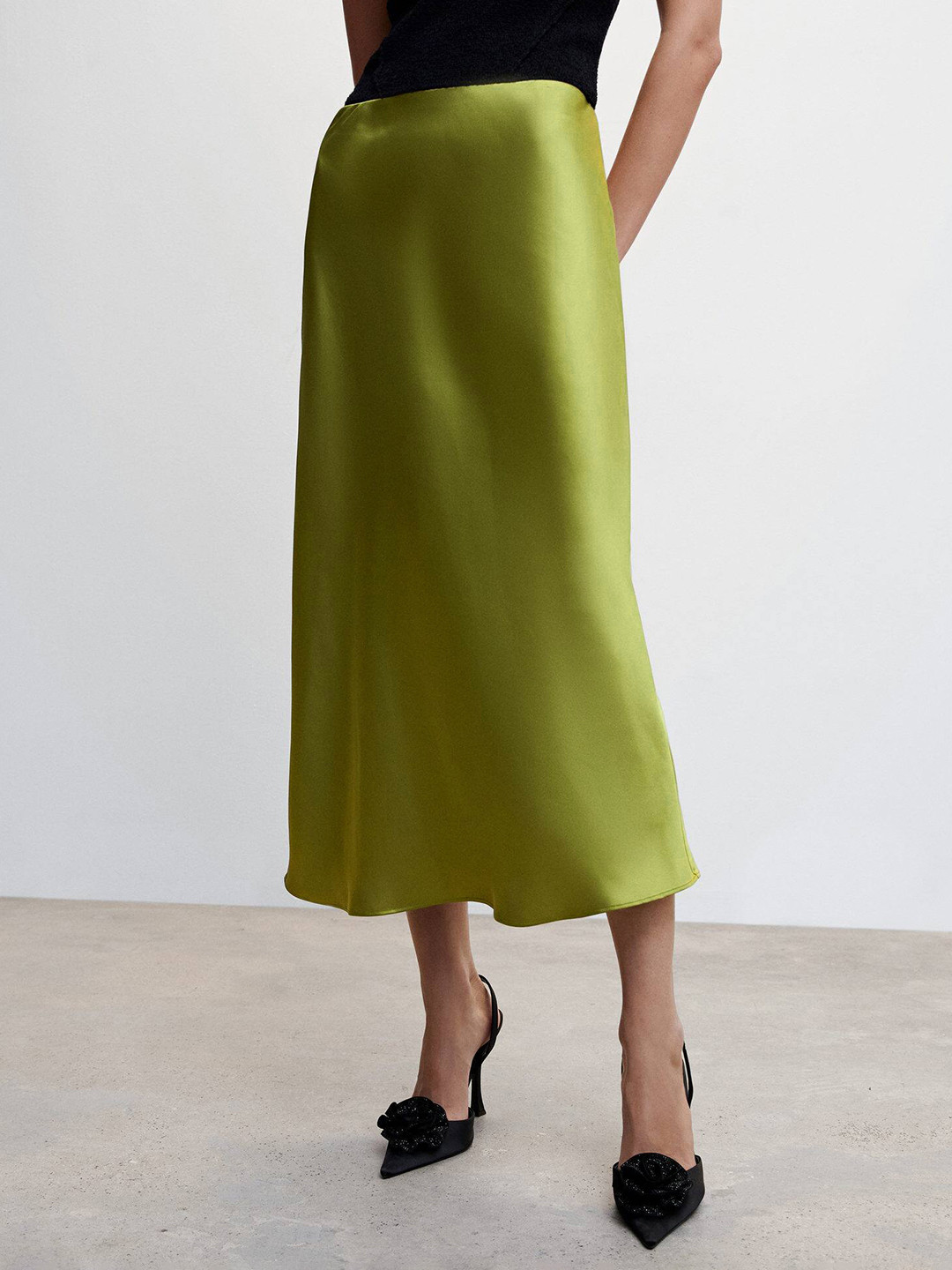 MANGO Satin Midi A-Line Skirt, Green 
MANGO Satin Midi A-Line Skirt, Green