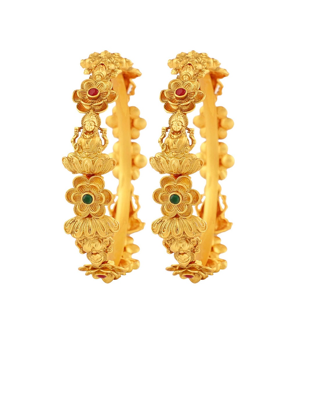 MANSIYAORANGE Set Of 2 Gold-Plated Stone-Studded Lakshmi Motif Temple Theme Bangles, Red
MANSIYAORANGE Set Of 2 Gold-Plated Stone-Studded Lakshmi Motif Temple Theme Bangles, Red
