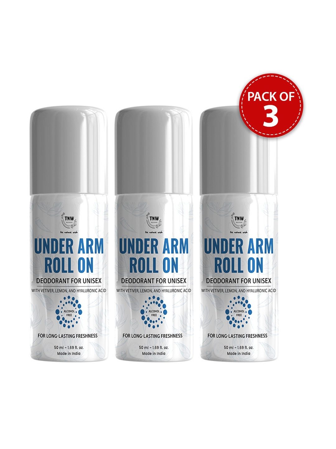 TNW the natural wash Set of 3 Long-Lasting Alcohol-Free Under Arm Roll On Deo - 50 ml each, White
TNW the natural wash Set of 3 Long-Lasting Alcohol-Free Under Arm Roll On Deo - 50 ml each, White